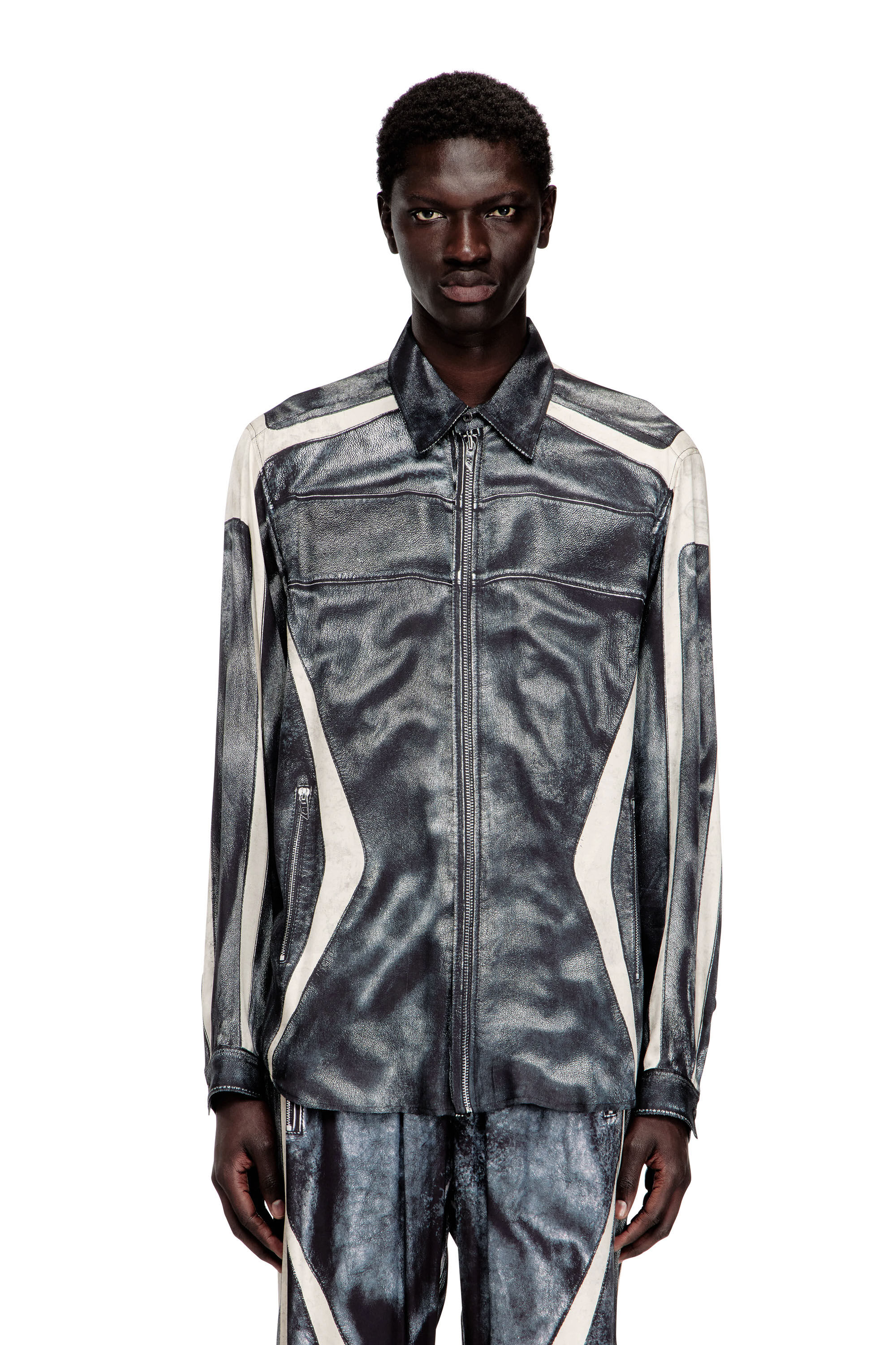 Diesel - S-SIMPLY-BMCZ, Man's Printed viscose shirt with front zip closure in null - 3