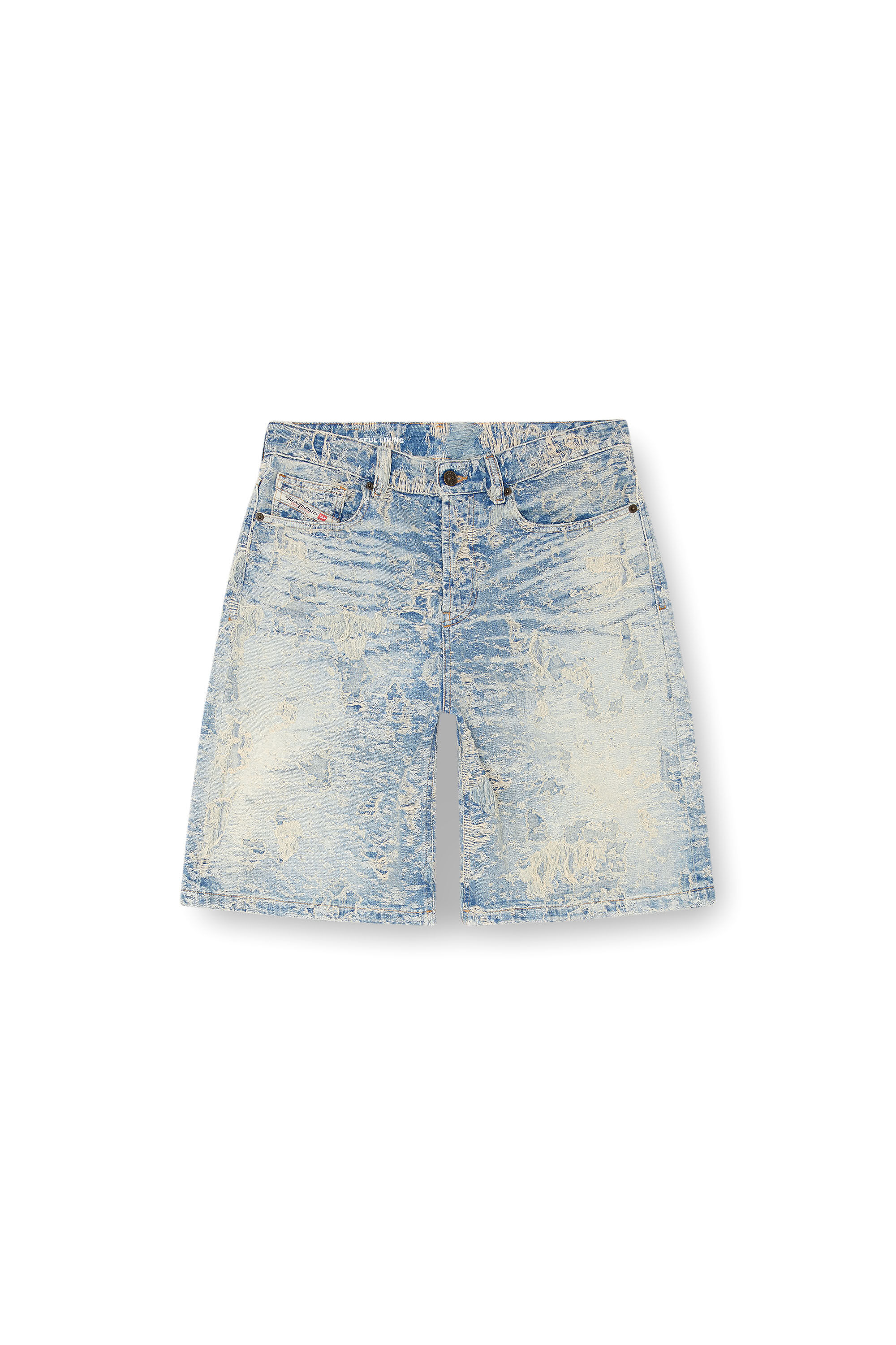 Diesel - DE-SIRE-SHORT-FSF, Short en denim jacquard effet sali Femme in Bleu - 2