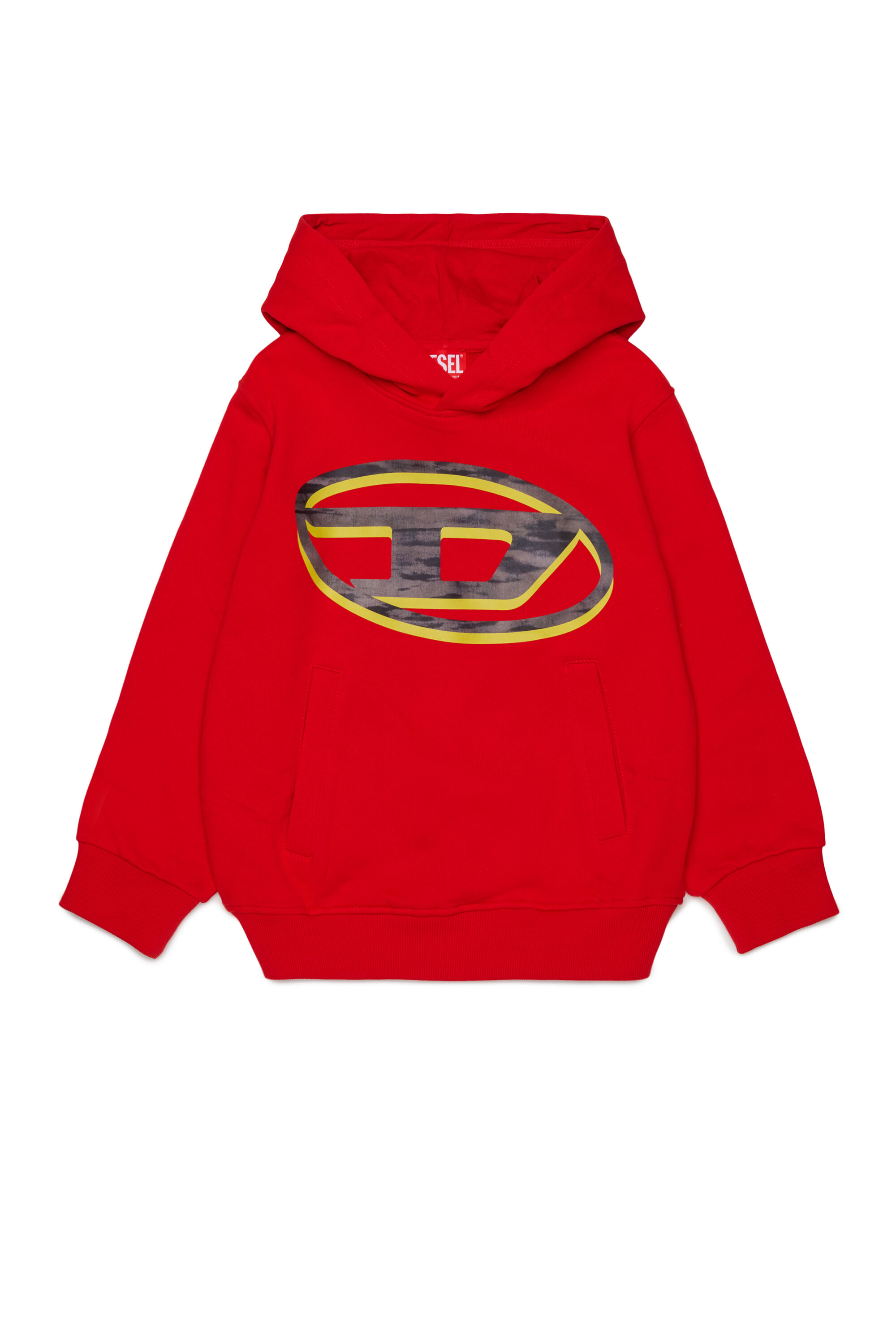 Diesel - SVELLYHOOD OVER, Sweat &agrave; capuche avec imprim&eacute; Oval D bicolore Homme in Rouge - 1