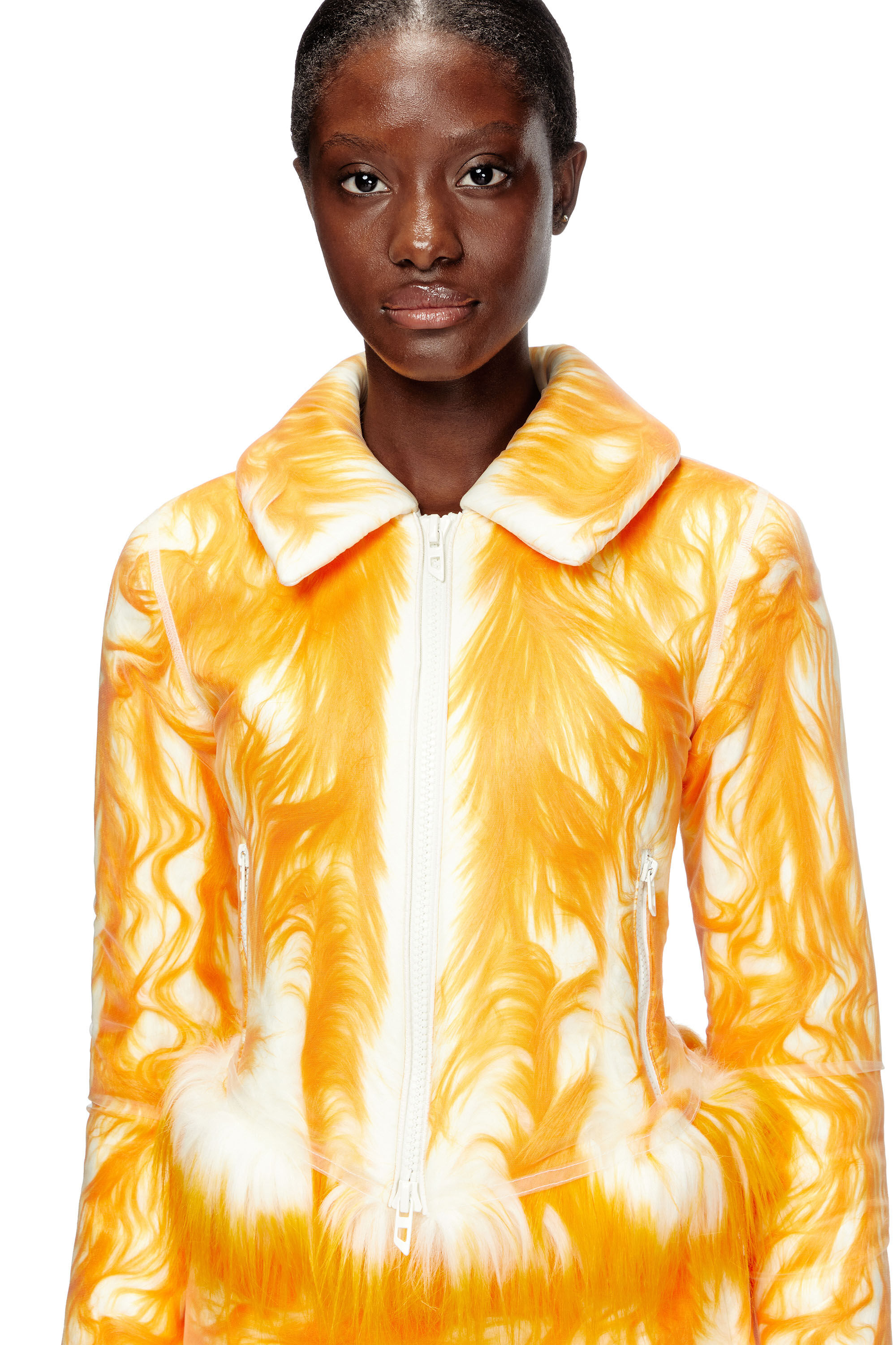 Veste duveteuse avec superposition de tulle transparent Femme Polychrome Diesel