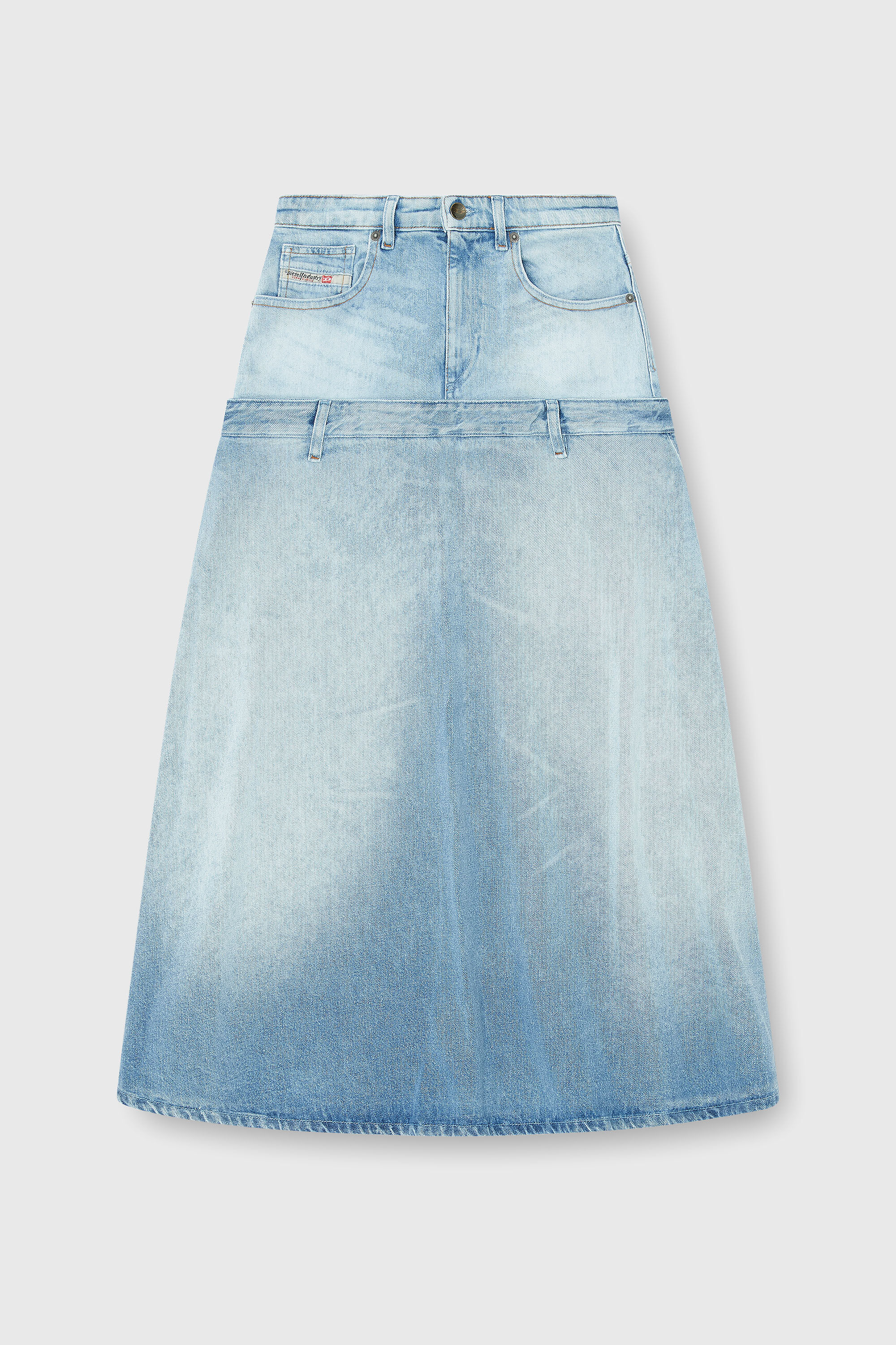 Diesel - DE-VORYA-S, Jupe en denim &agrave; design superpos&eacute; Femme in Bleu - 2
