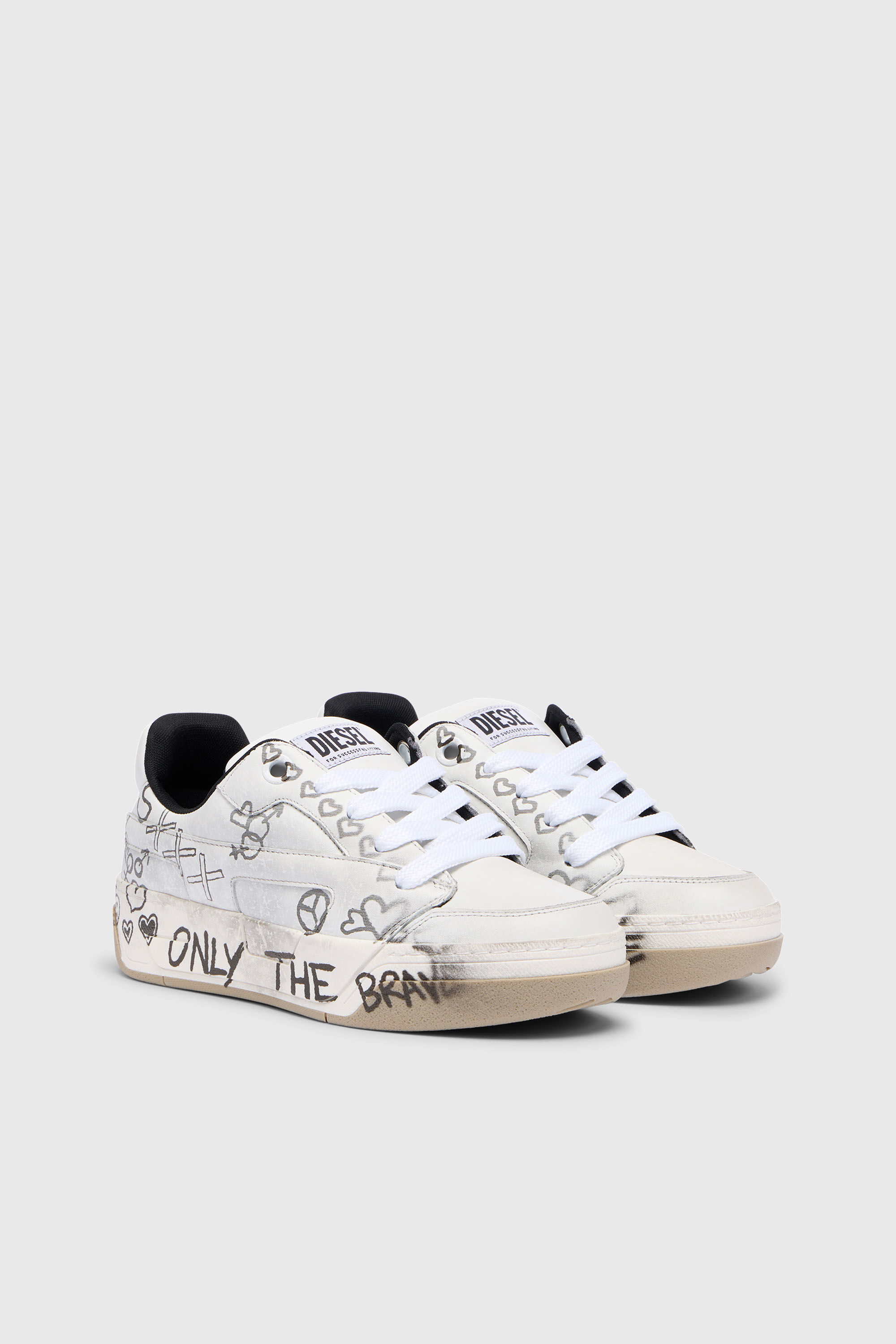 Diesel - S-D-OLLIE LOW, D-Ollie-Baskets en cuir avec imprim&eacute; graffiti Homme in Blanc - 2