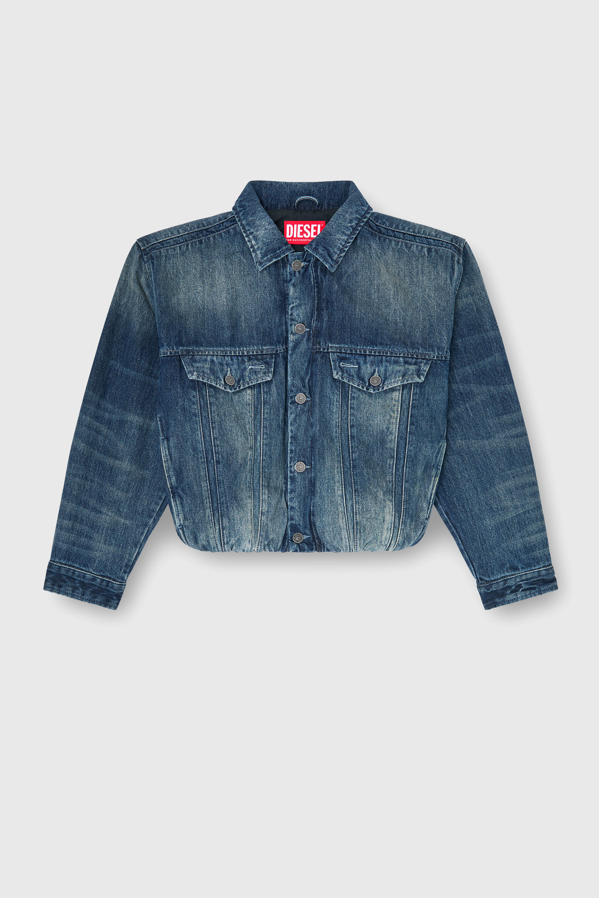 Diesel - DE-MORVI-FSJ, Veste trucker en denim avec taille &eacute;lastiqu&eacute;e Femme in Bleu - 2
