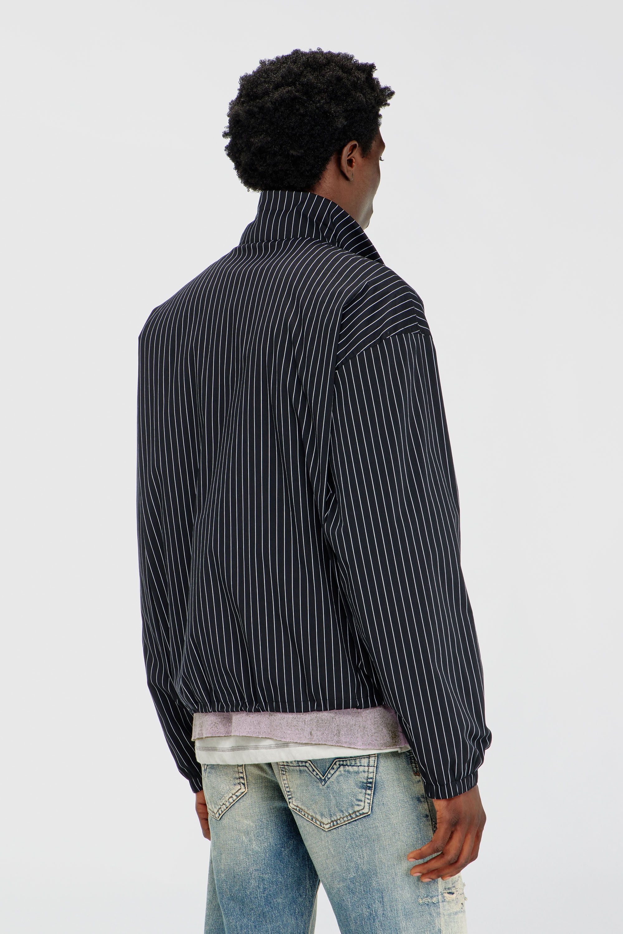 Diesel - J-CORSAR-NJCA, Veste en nylon &agrave; rayures avec broderie Phoenix Homme in Noir - 4