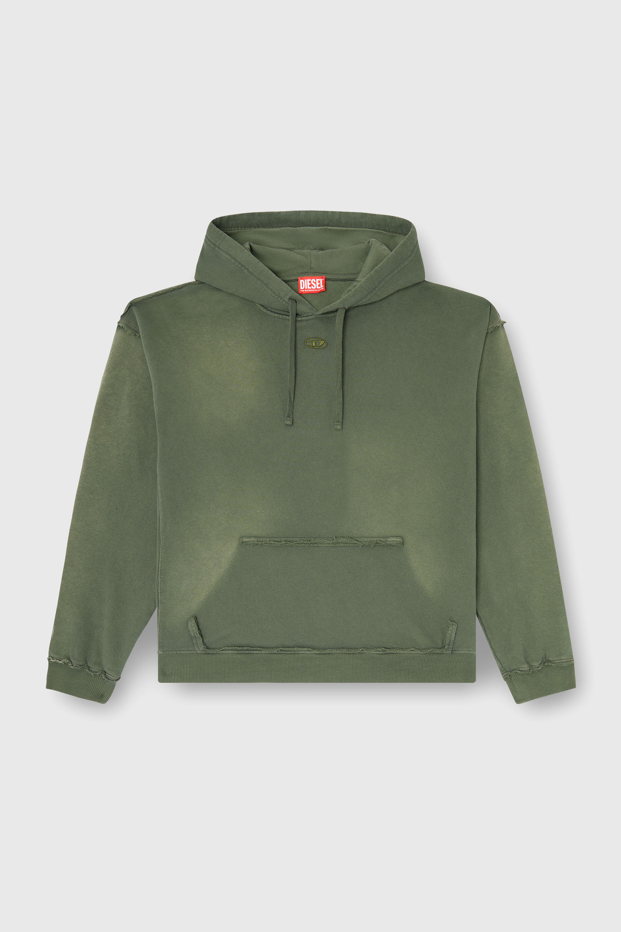 Diesel - S-POCK-HOOD, Sweat &agrave; capuche en coton d&eacute;lav&eacute; avec d&eacute;tails effiloch&eacute;s Homme in Vert - 2