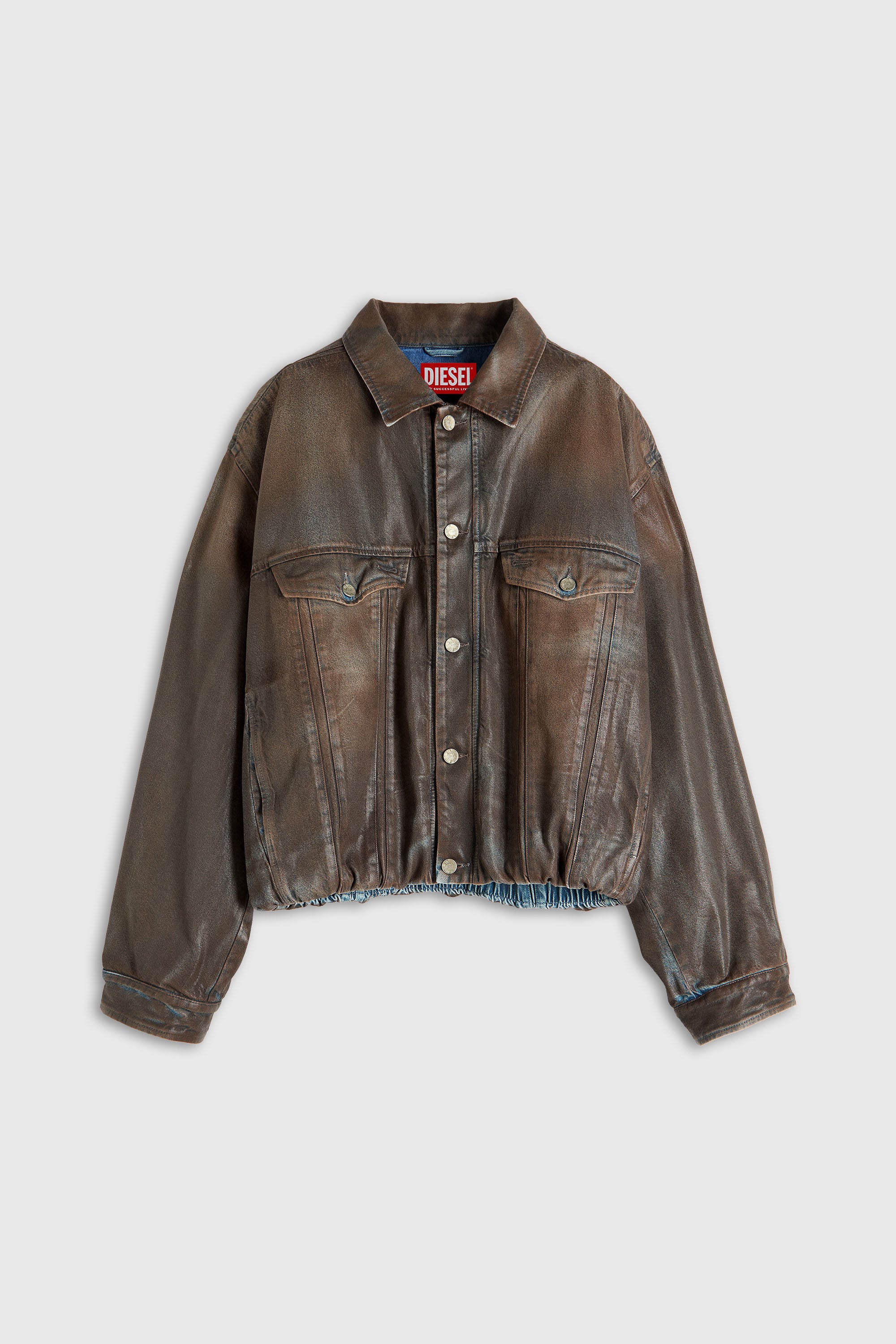 Diesel - D-MORVI-S, Veste trucker en denim enduit Mixte in Marron - 2