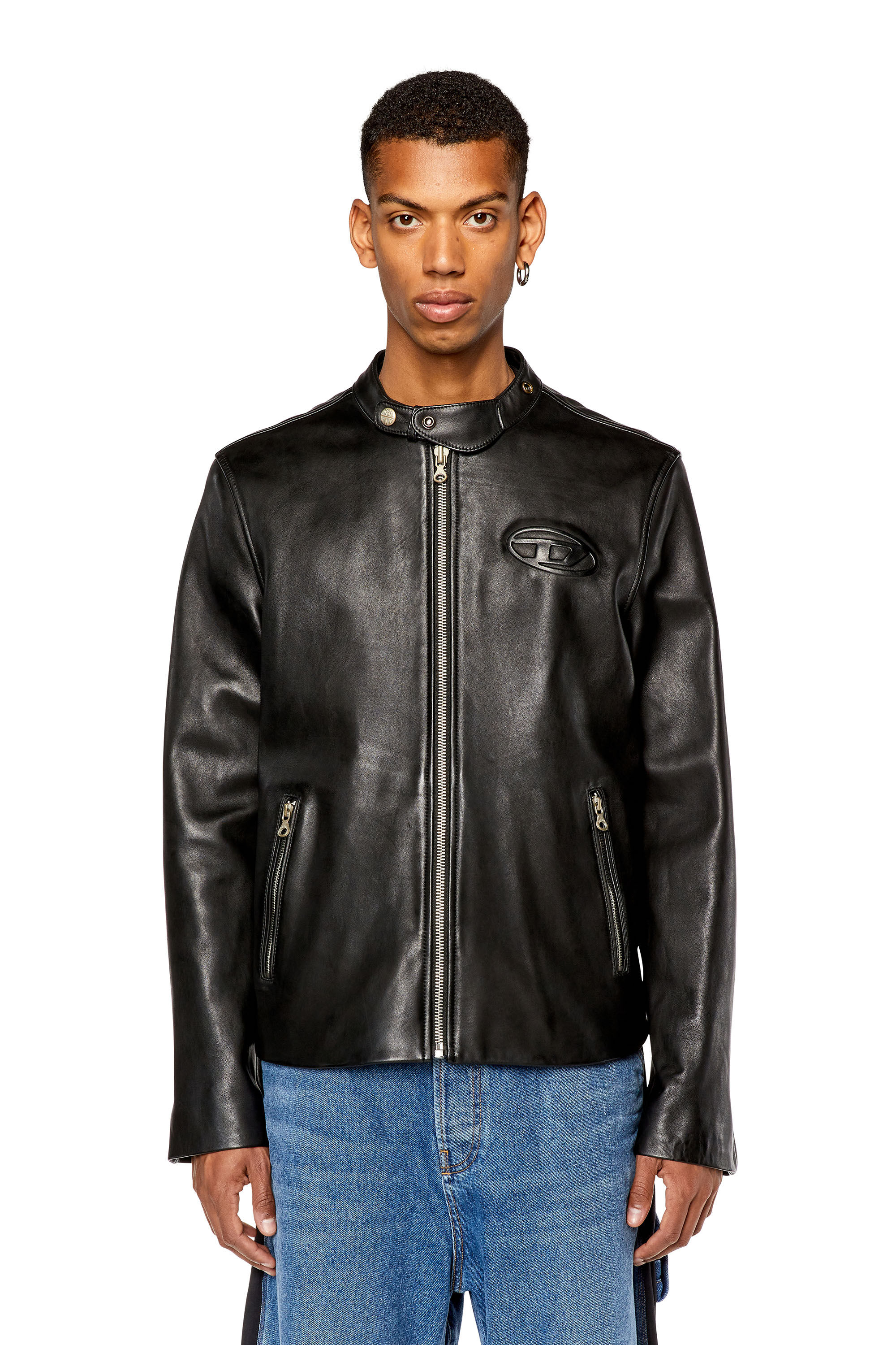 Veste biker en cuir avec logo effet vieilli Homme L METALO Diesel