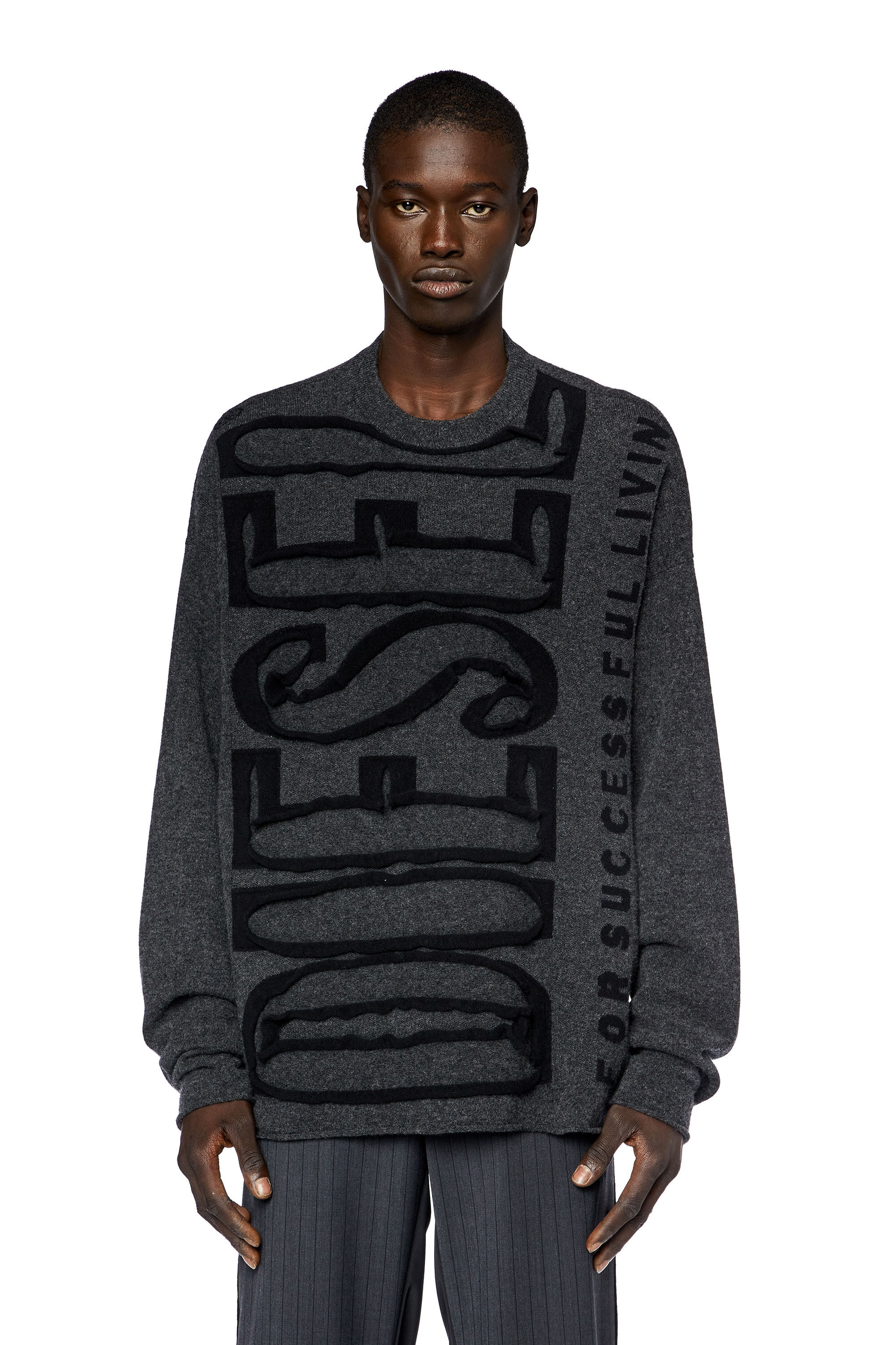 Pull en laine avec Super Logo effet peel off Homme Gris Diesel