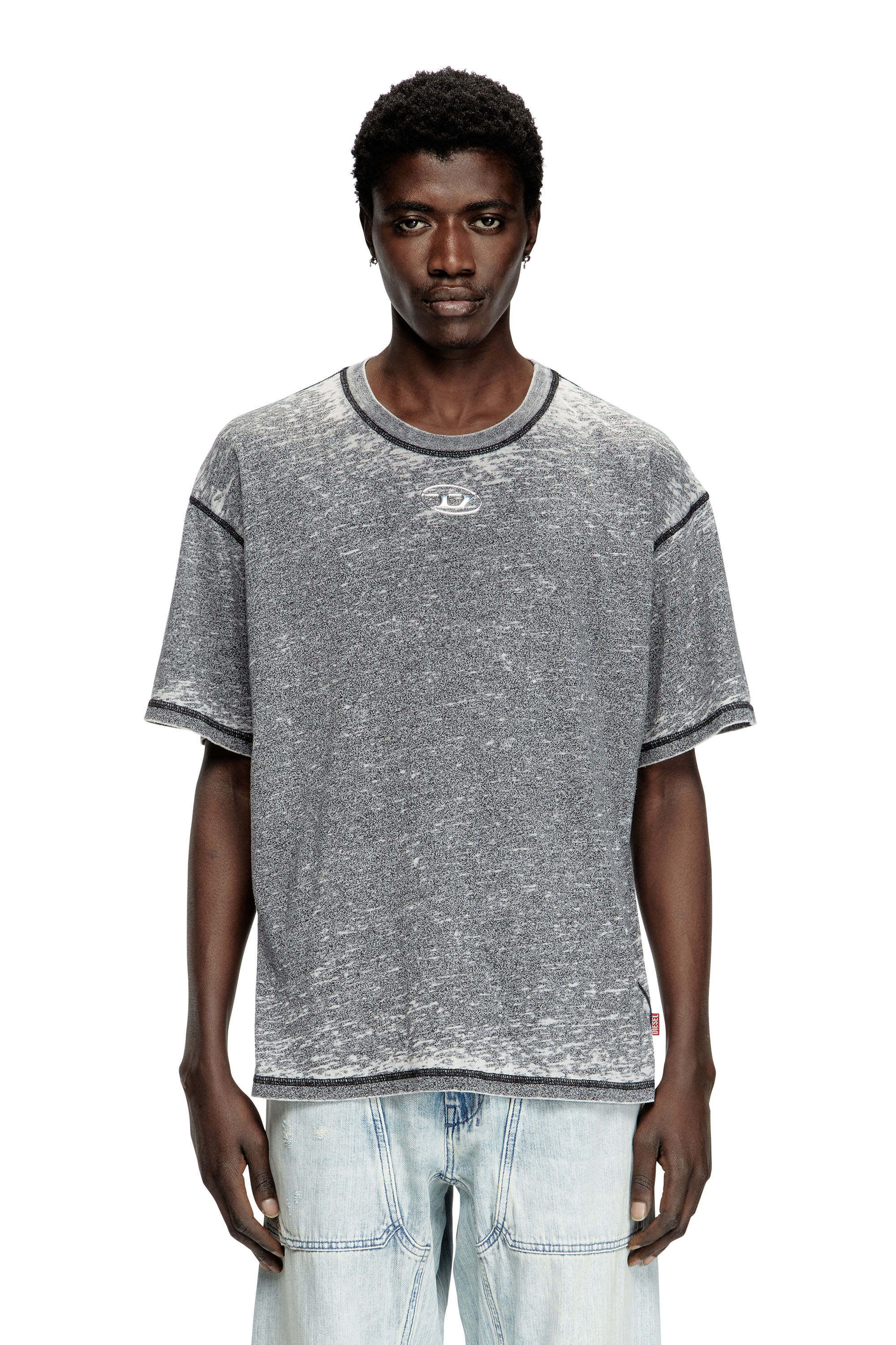 Diesel - T-BOXT-PAK, T-shirt burnout avec logo aspect métal Homme in Gris - 3