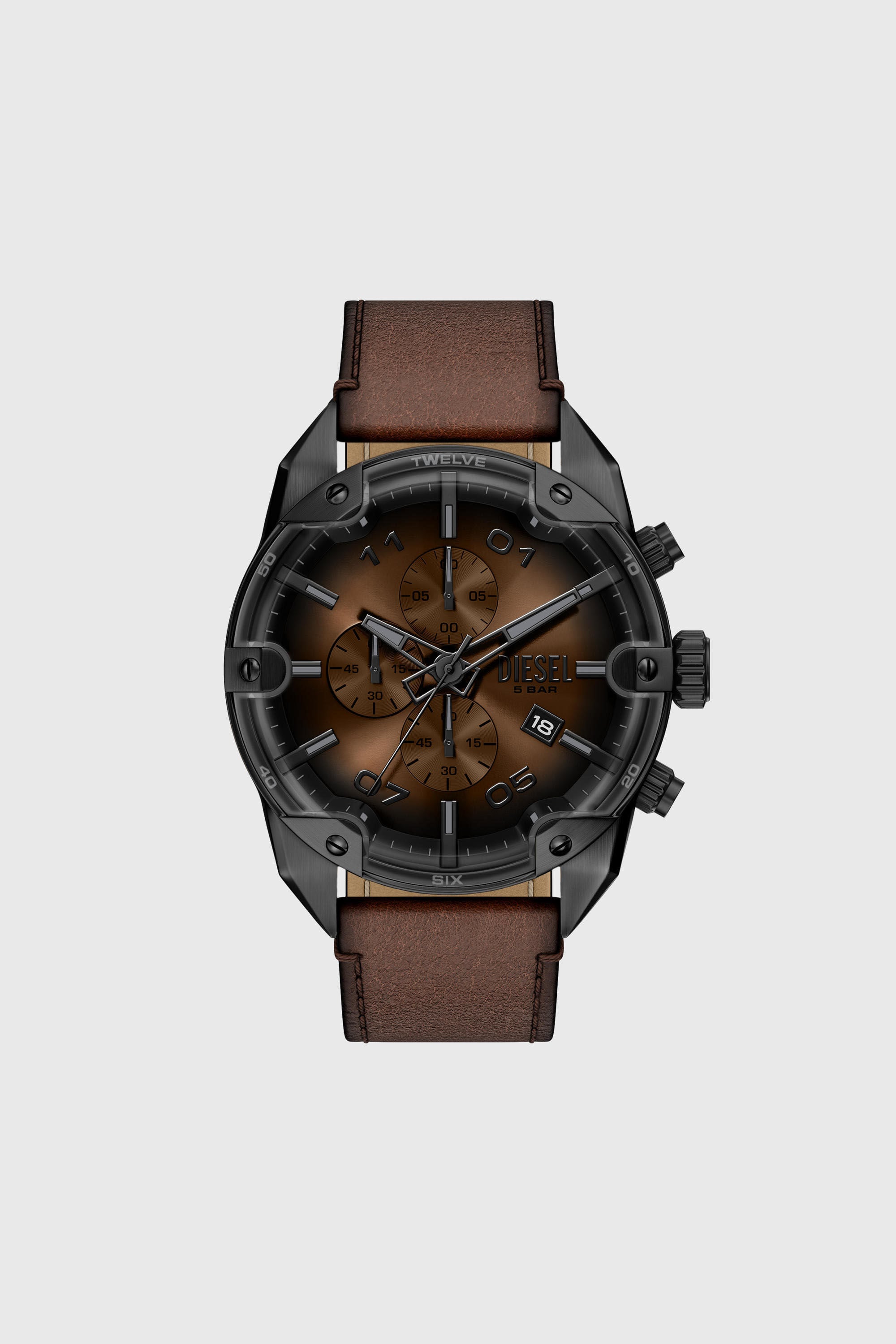 Diesel - DZ4735 WATCH, Montre Spiked avec bracelet en cuir marron Homme in Marron - 1