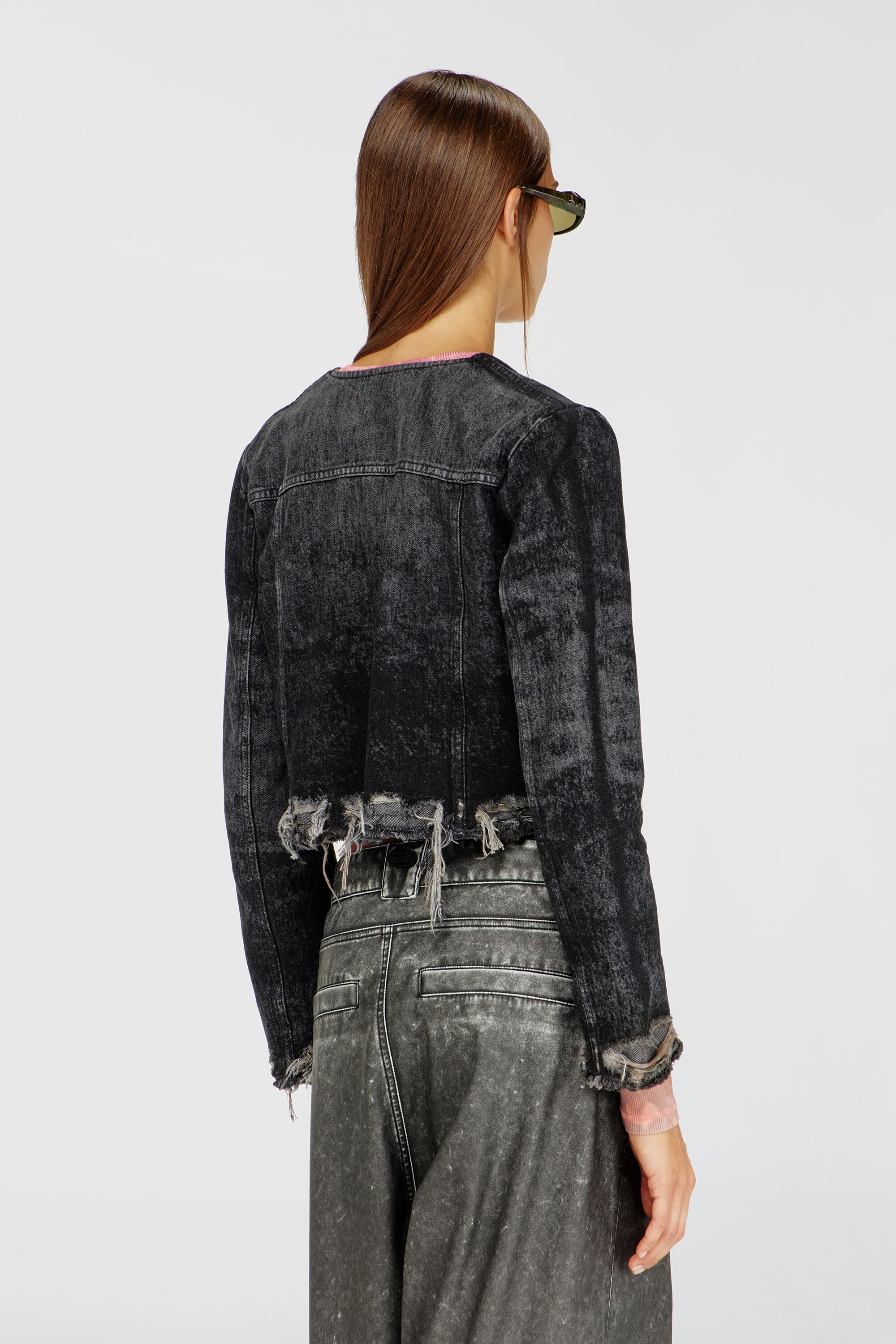 Diesel - DE-GRAFFY-FSH, Veste en denim de coton et chanvre grav&eacute; au laser Femme in Noir - 4