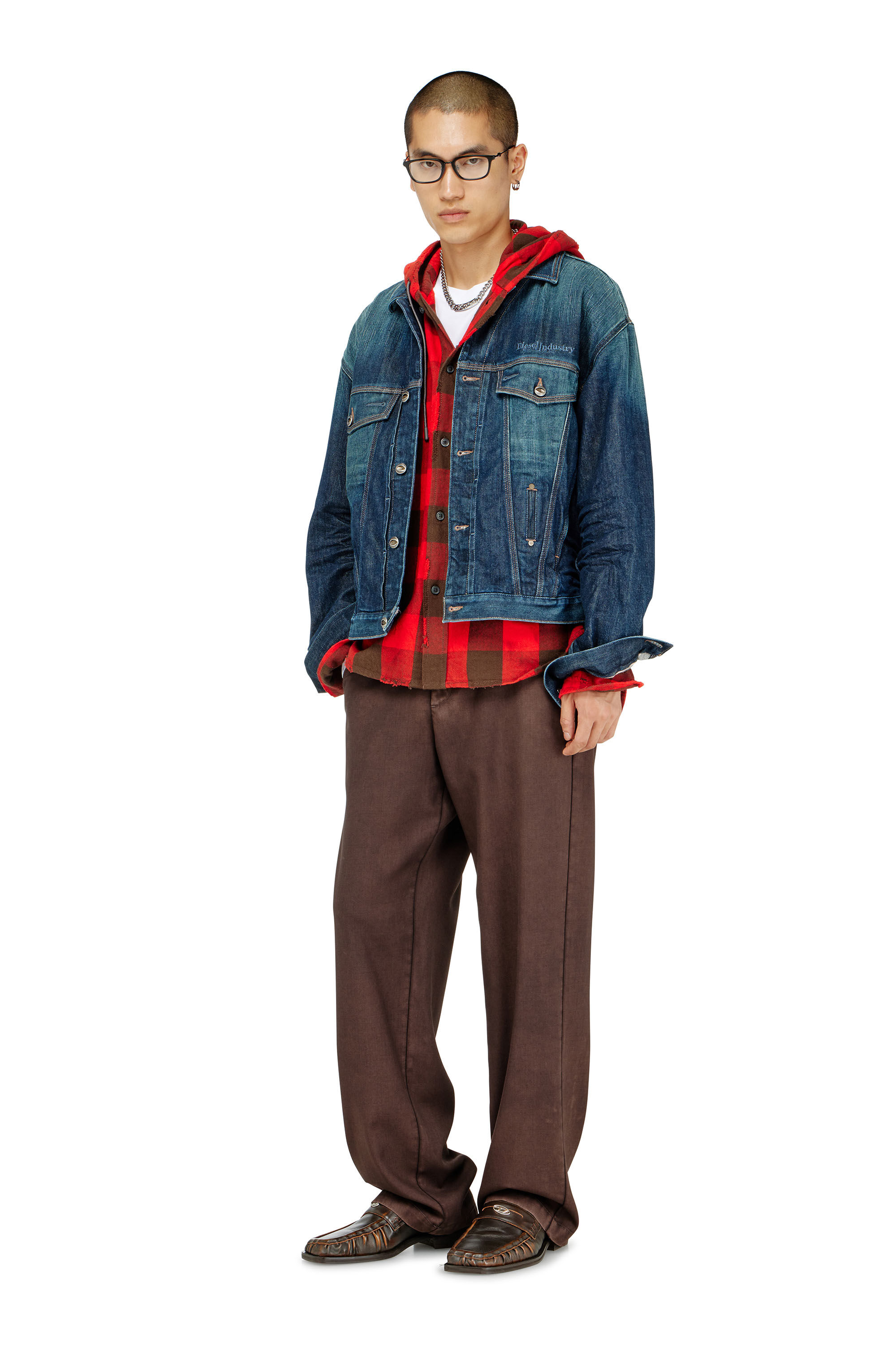Diesel - S-DRUM-HOODY, Chemise &agrave; capuche effet us&eacute; en flanelle &agrave; carreaux Homme in ToBeDefined - 1