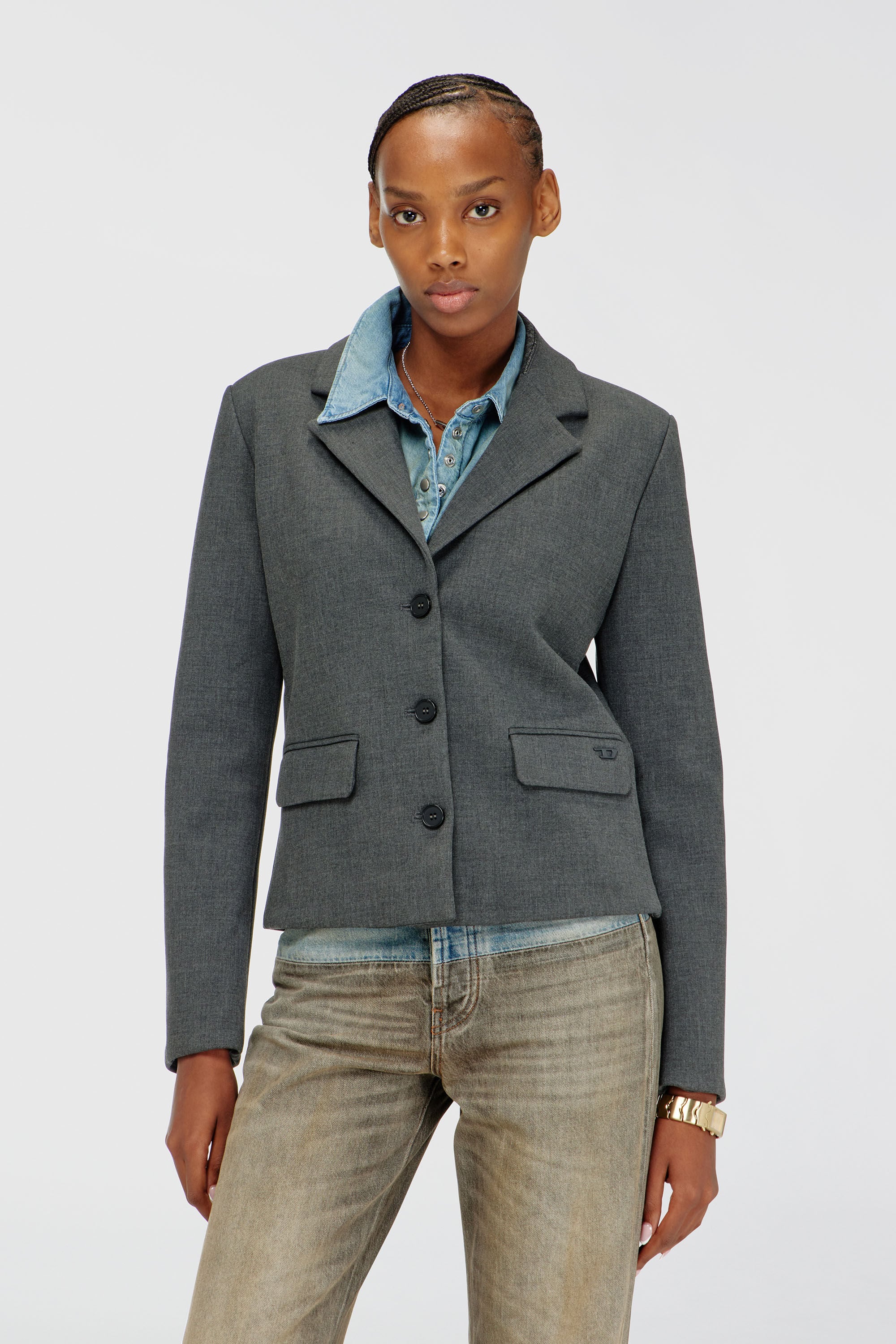 Diesel - G-LINTY, Blazer court &agrave; col orn&eacute; de denim Femme in Gris - 3