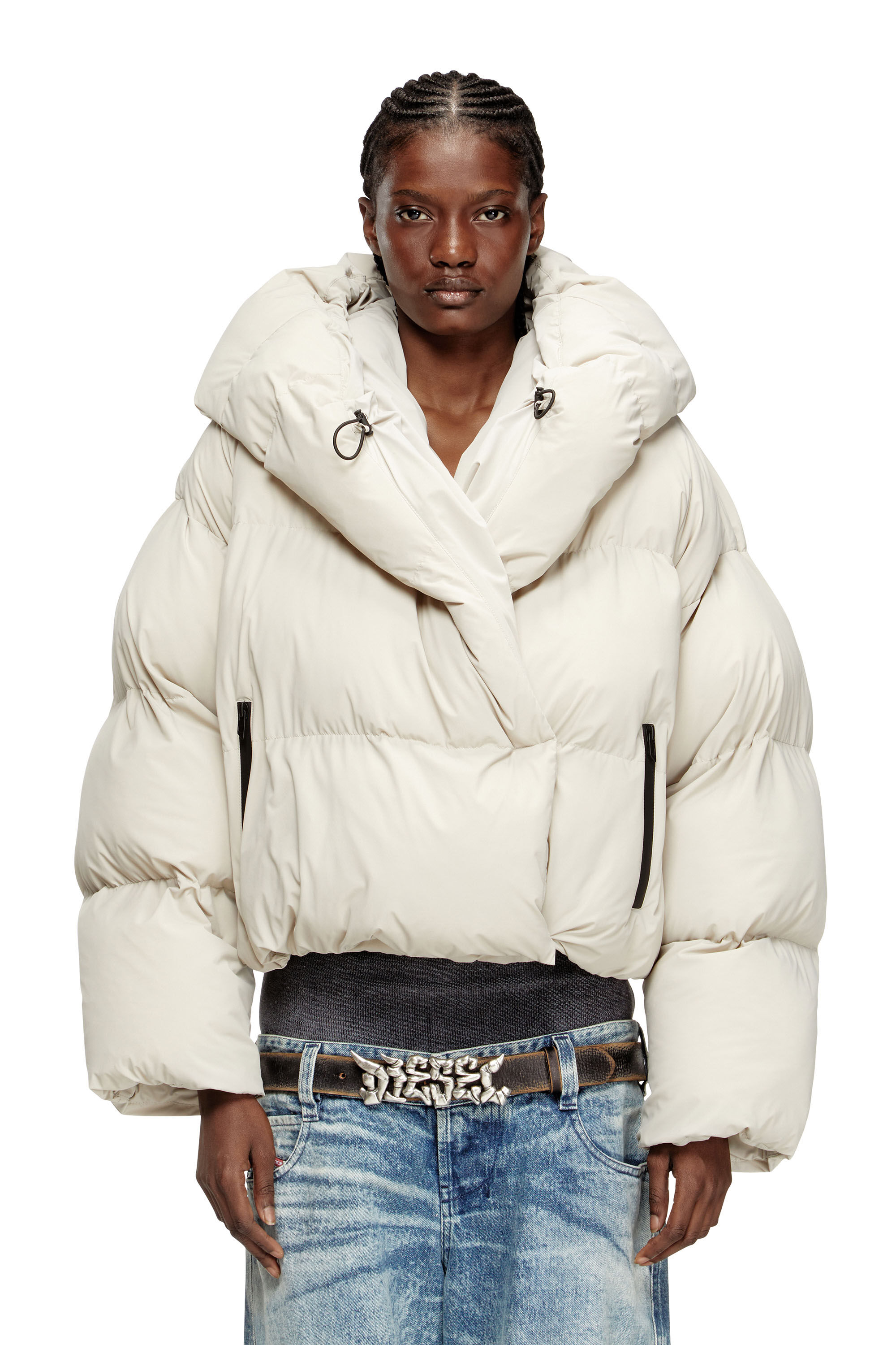 Diesel - W-ILEY-T1, Doudoune enveloppante en nylon bi-stretch Femme in Beige - 3