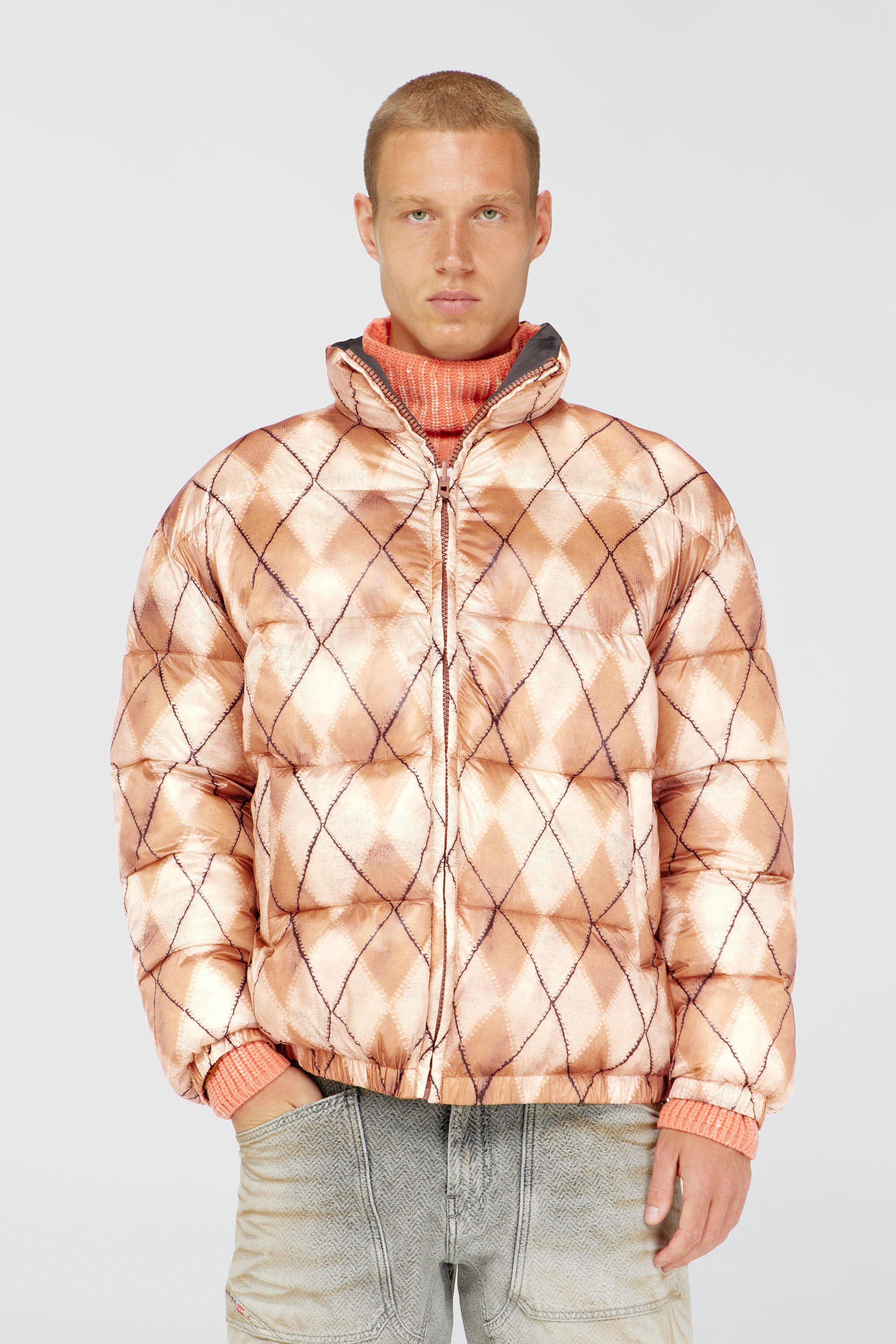 Diesel - W-BOURB-DLCK, Doudoune r&eacute;versible &agrave; motif losange Homme in Polychrome - 3