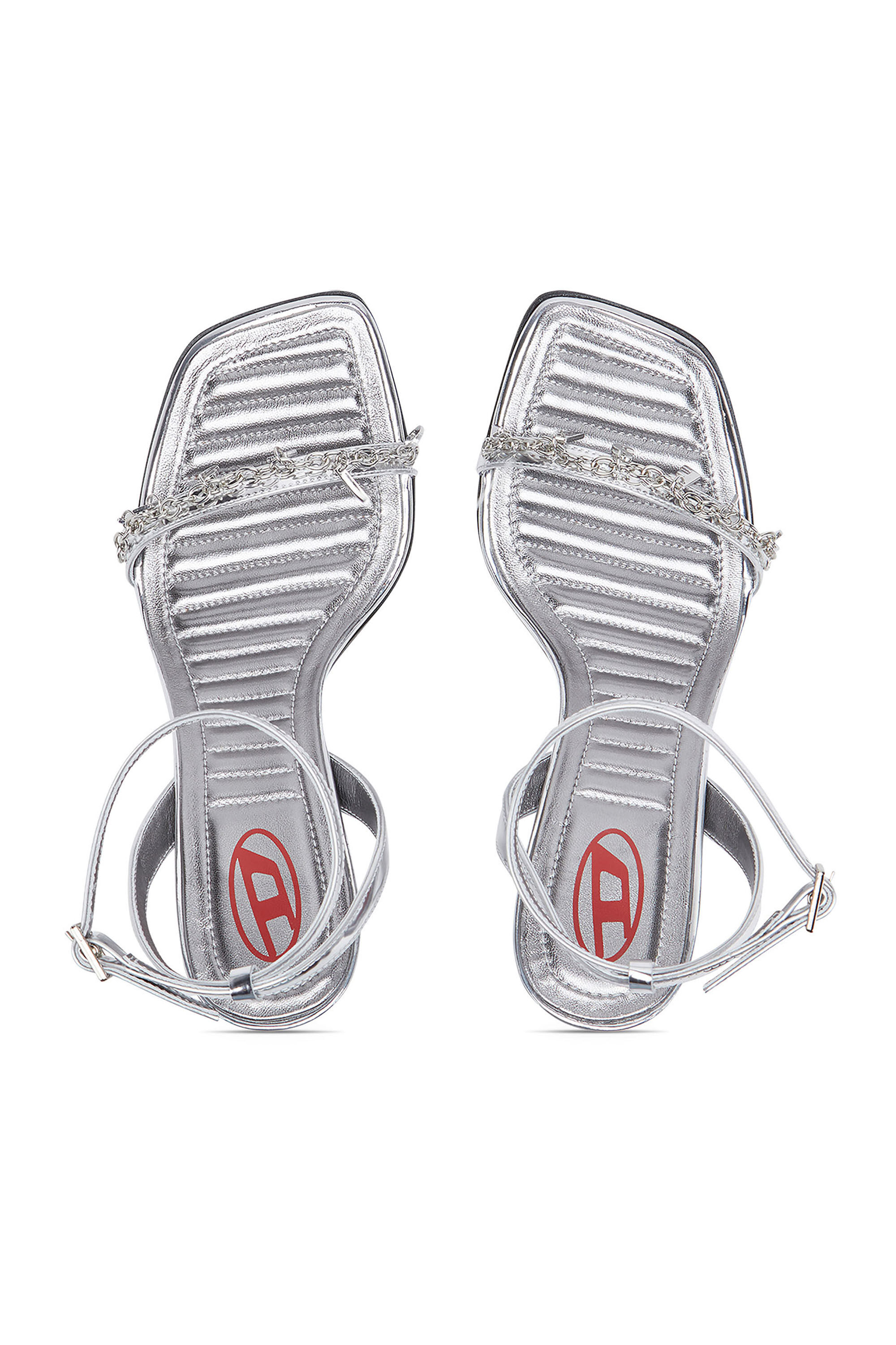 Diesel - D-VINA SDL, Woman D-Vina-Strappy sandals in metallic leather in Silver - Image 4