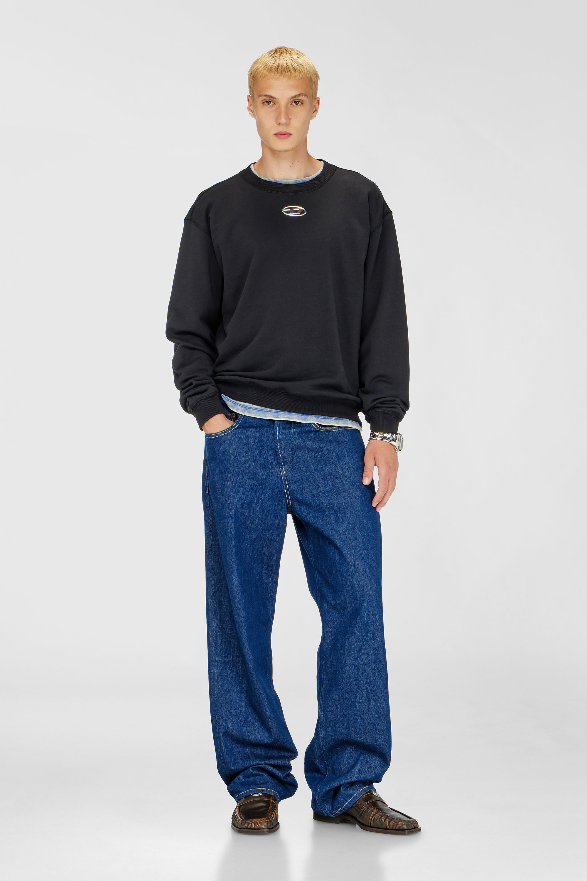 Diesel - S-NORM-IOD, Sweat r&eacute;gulier avec Oval D m&eacute;tallique Homme in Noir - 1