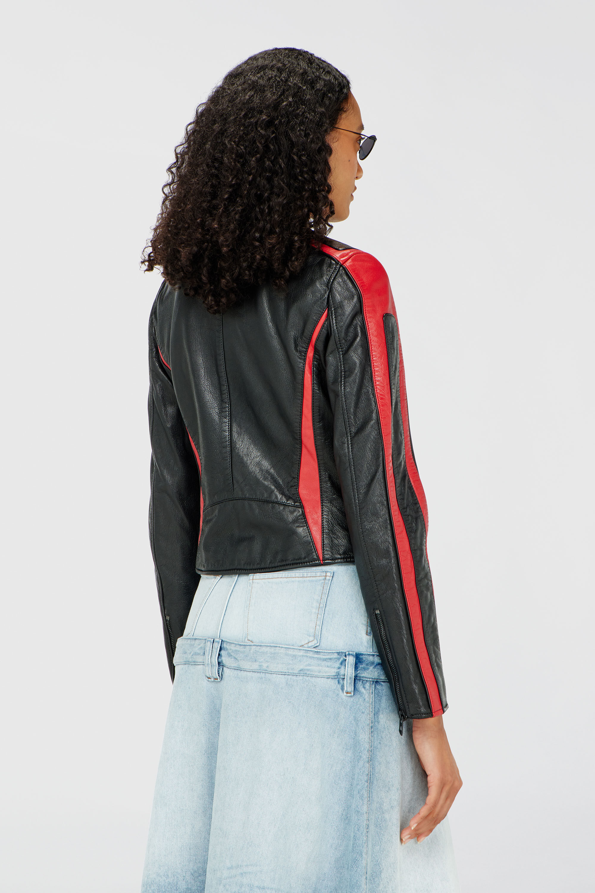 Diesel - L-OVABLE, Blouson motard en cuir color-block Femme in Polychrome - 4