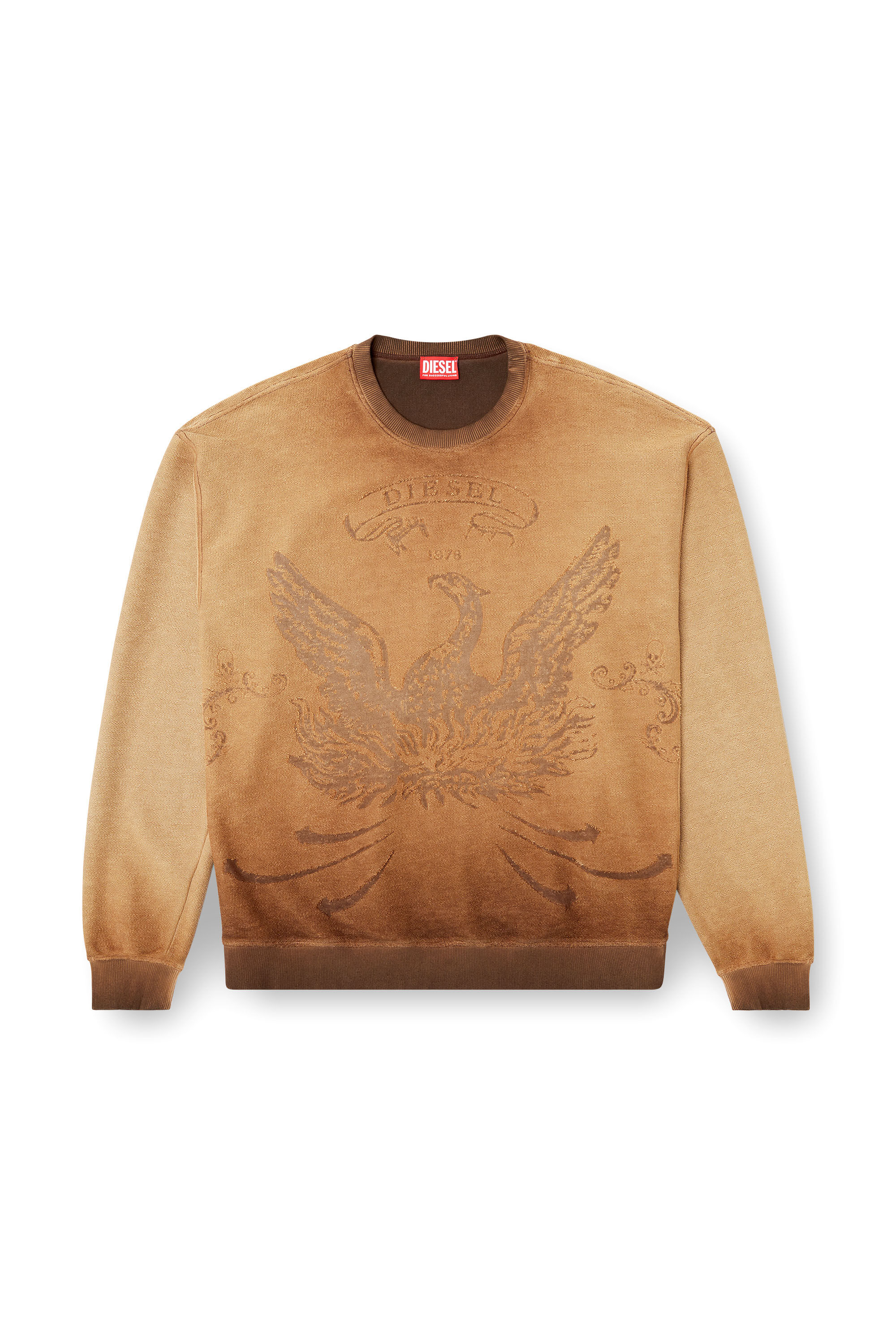 Diesel - S-ARON, Sweat-shirt délavé avec logo du phénix en dévoré Homme in Marron - 2