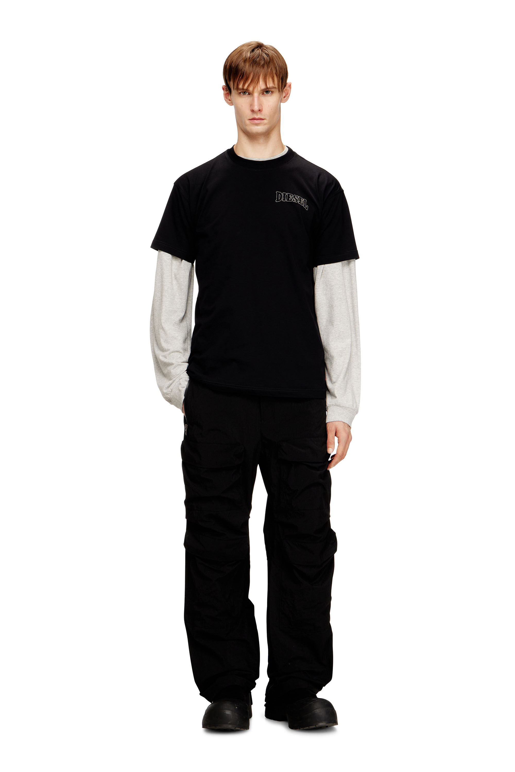 Diesel - T-NORM-V16, T-shirt r&eacute;guli&egrave;re en coton avec broderie Diesel Homme in Noir - 1