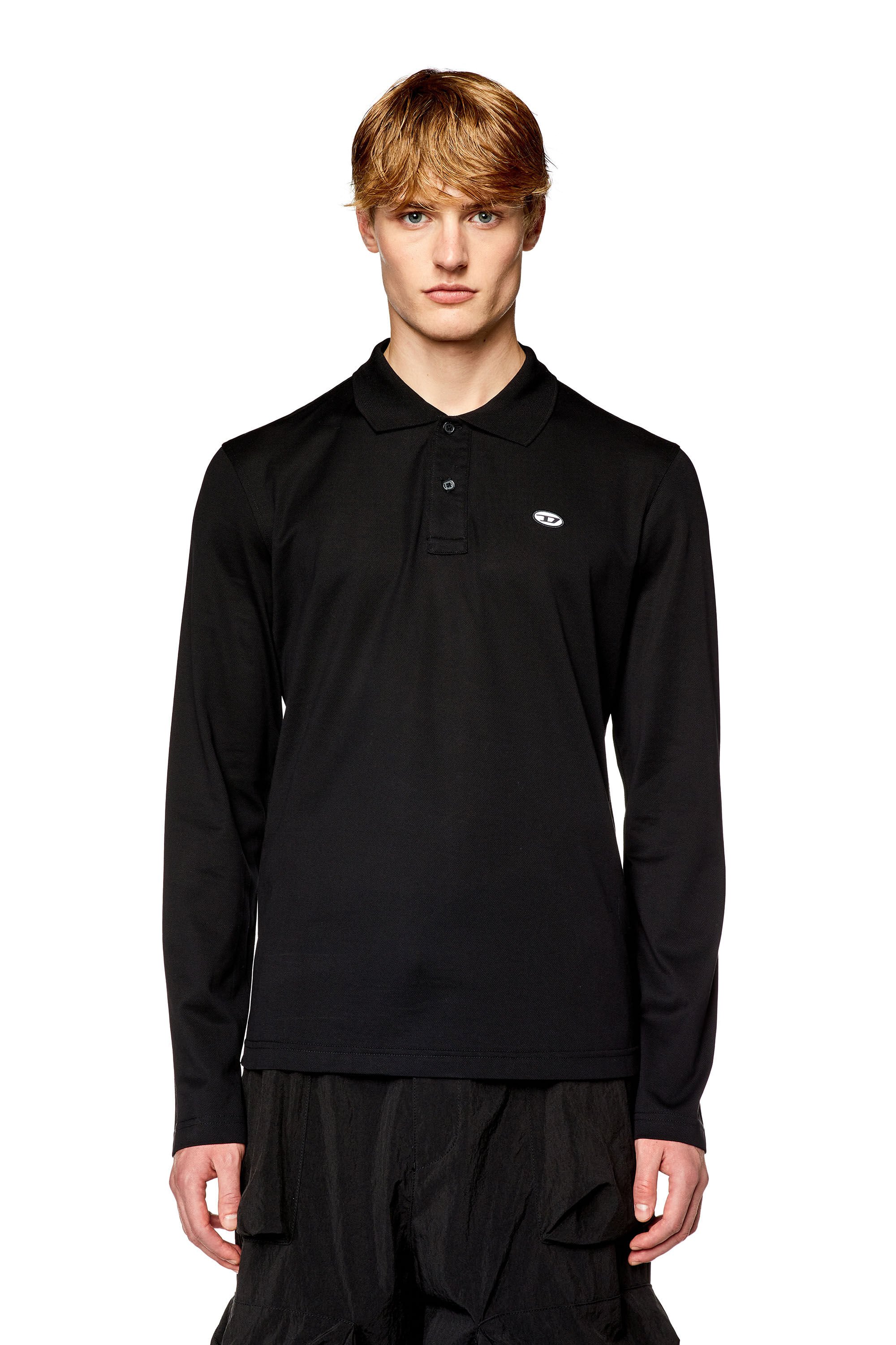 Diesel - T-SMITH-LS-DOVAL-PJ, Man Long-sleeve polo shirt with logo print in Black - Image 2