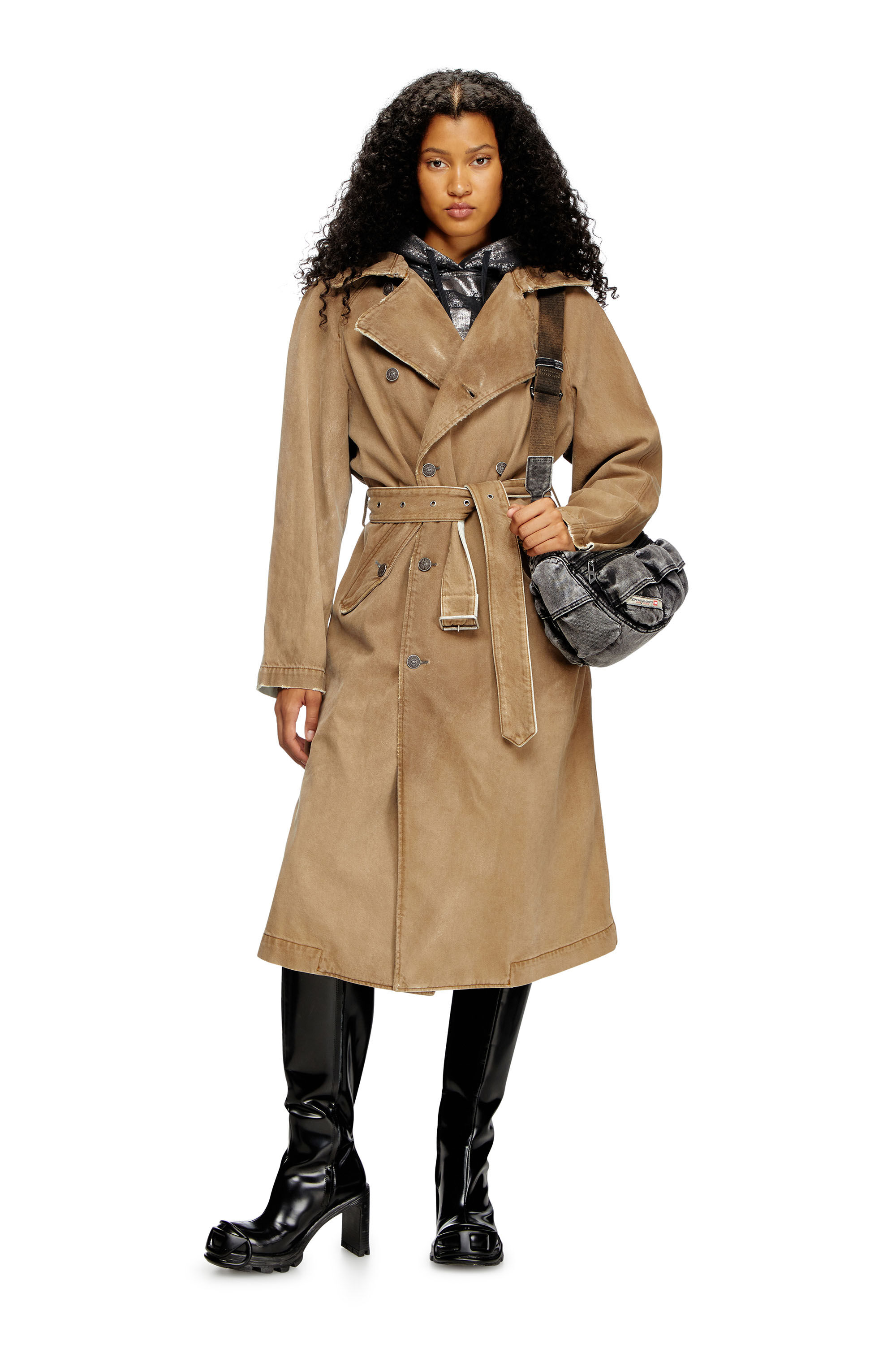 Diesel - D-DELIRIOUS-D, Trench-coat en denim effet sali Mixte in Marron - 7