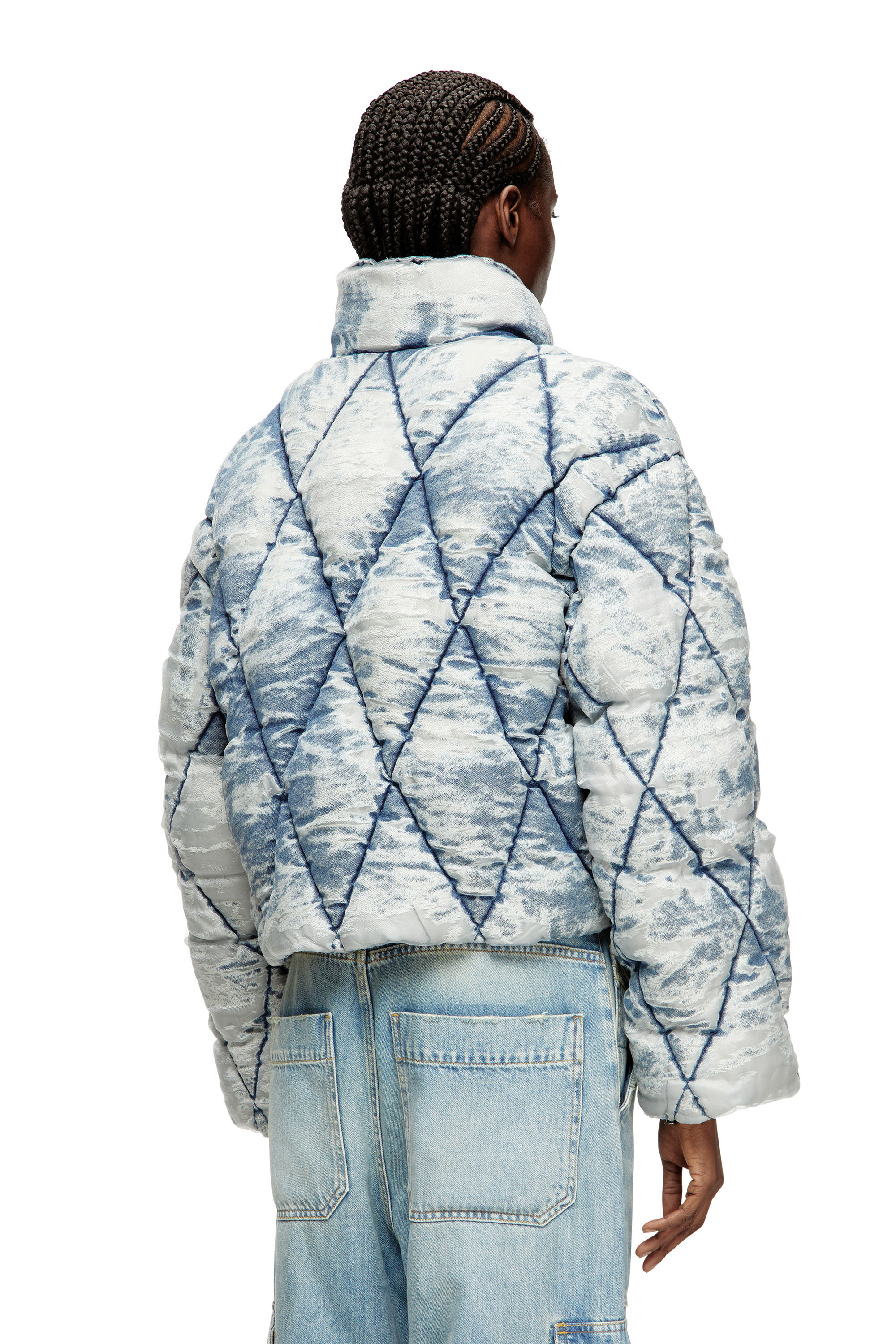 Diesel - W-HISTEL, Doudoune en toile dévorée matelassée en losanges Femme in Bleu - 4