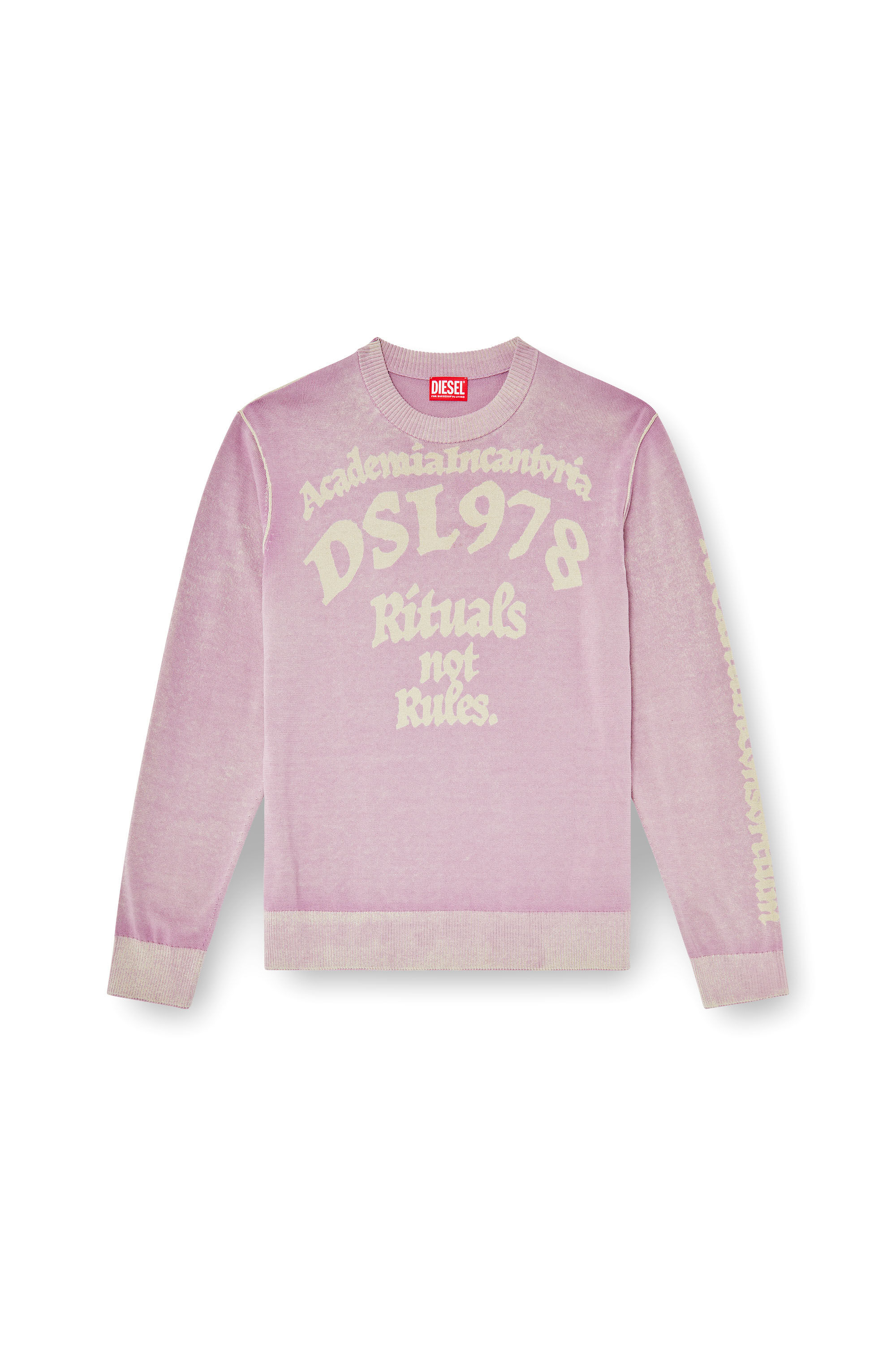Diesel - K-LAUTI, Pull en coton trait&eacute; avec slogan Homme in Violet - 2