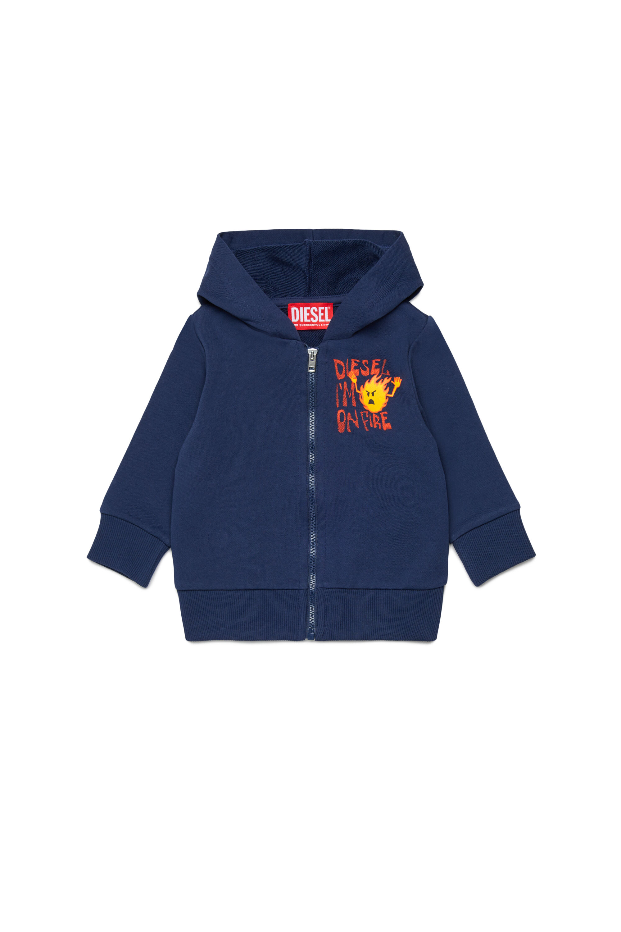Diesel - SPILB, Sweat &agrave; capuche zipp&eacute; en coton avec imprim&eacute; feu Homme in Bleu - 1