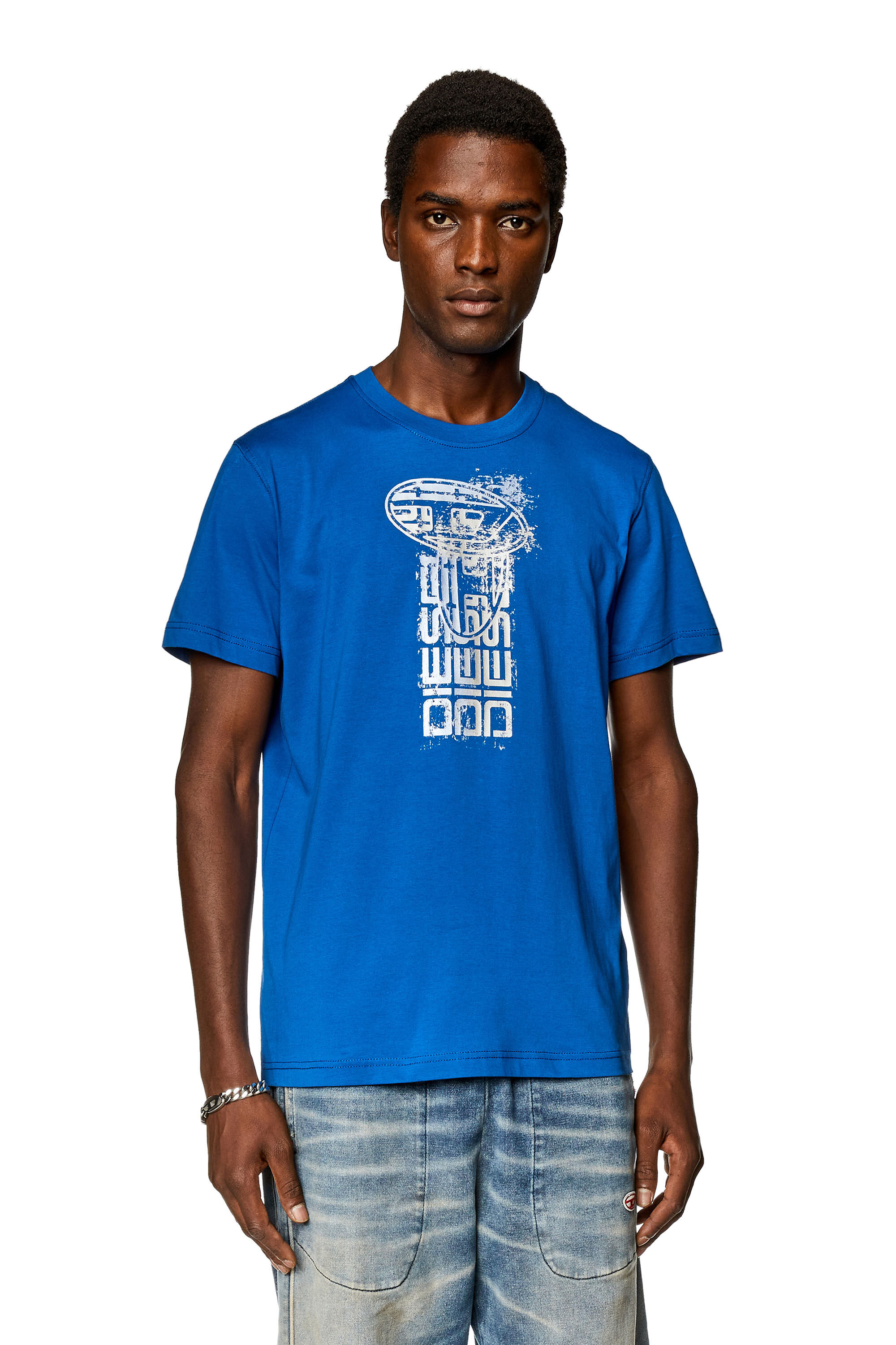 Diesel - T-DIEGOR-K68, T-shirt avec logos métallisés Homme in Bleu - 3