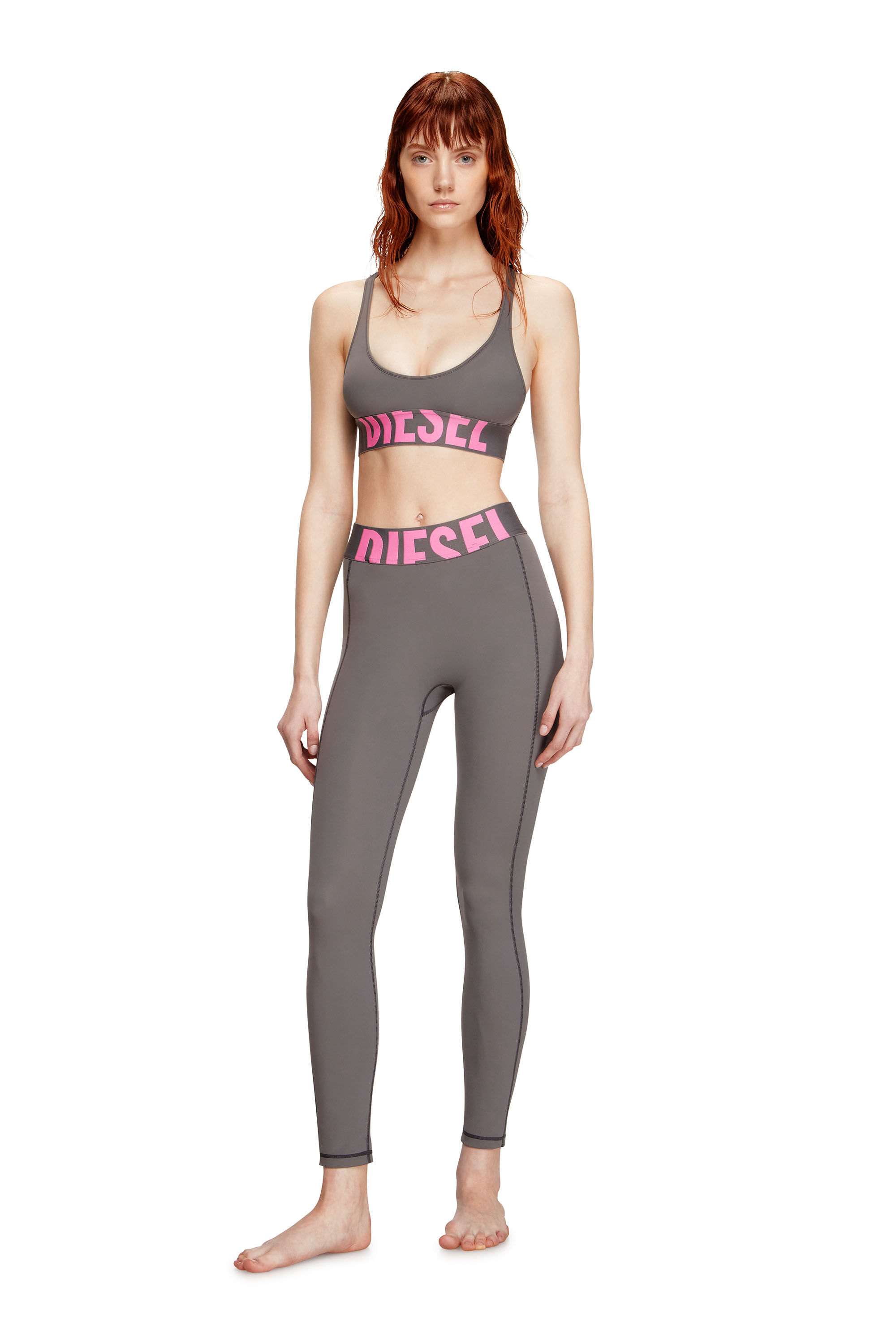 Diesel - ALLISON-D-POP, Brassière de sport en microfibre avec logo tronqué Femme in Gris - 3
