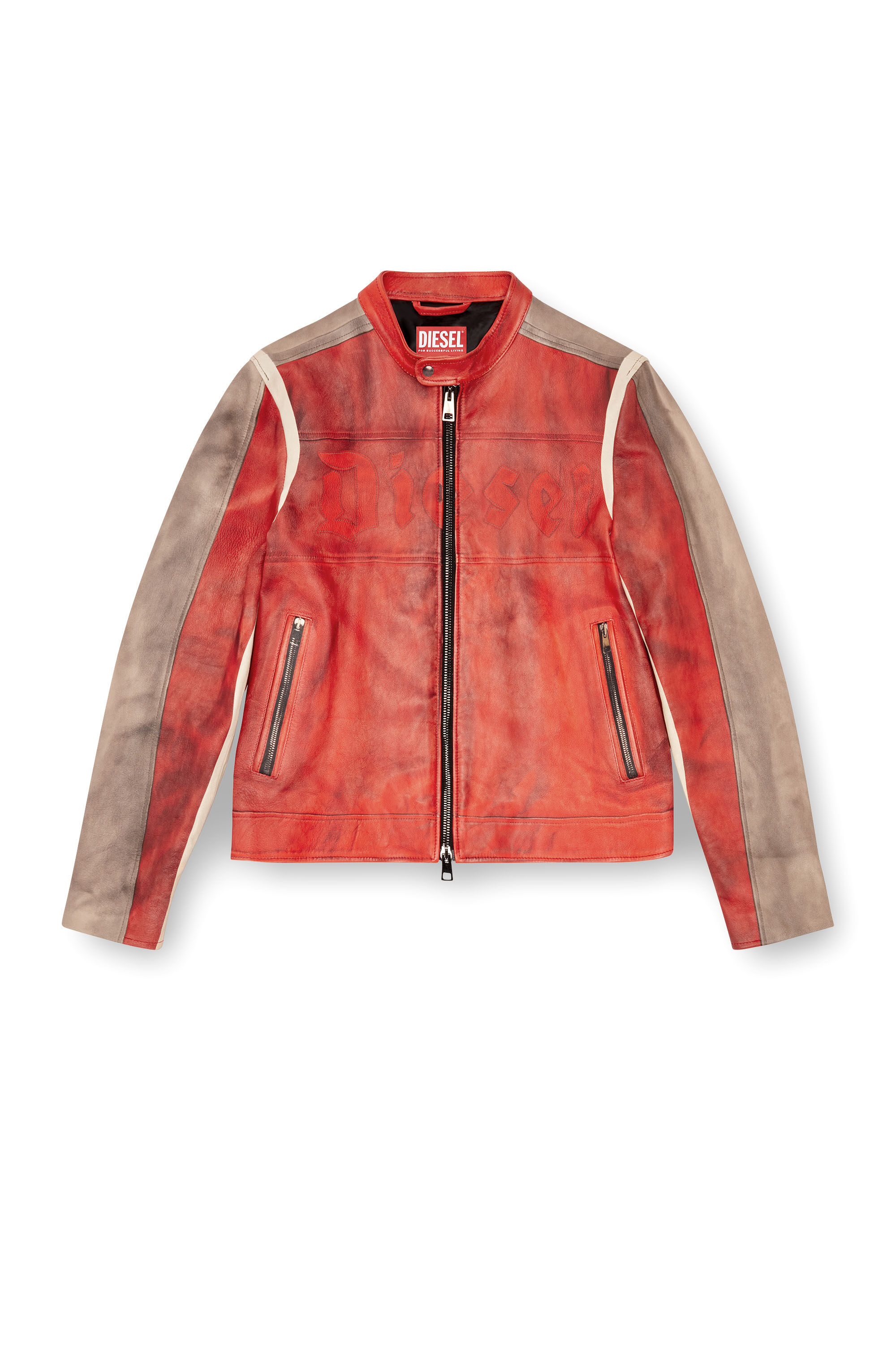 Veste biker en cuir effet sali Homme Rouge Diesel