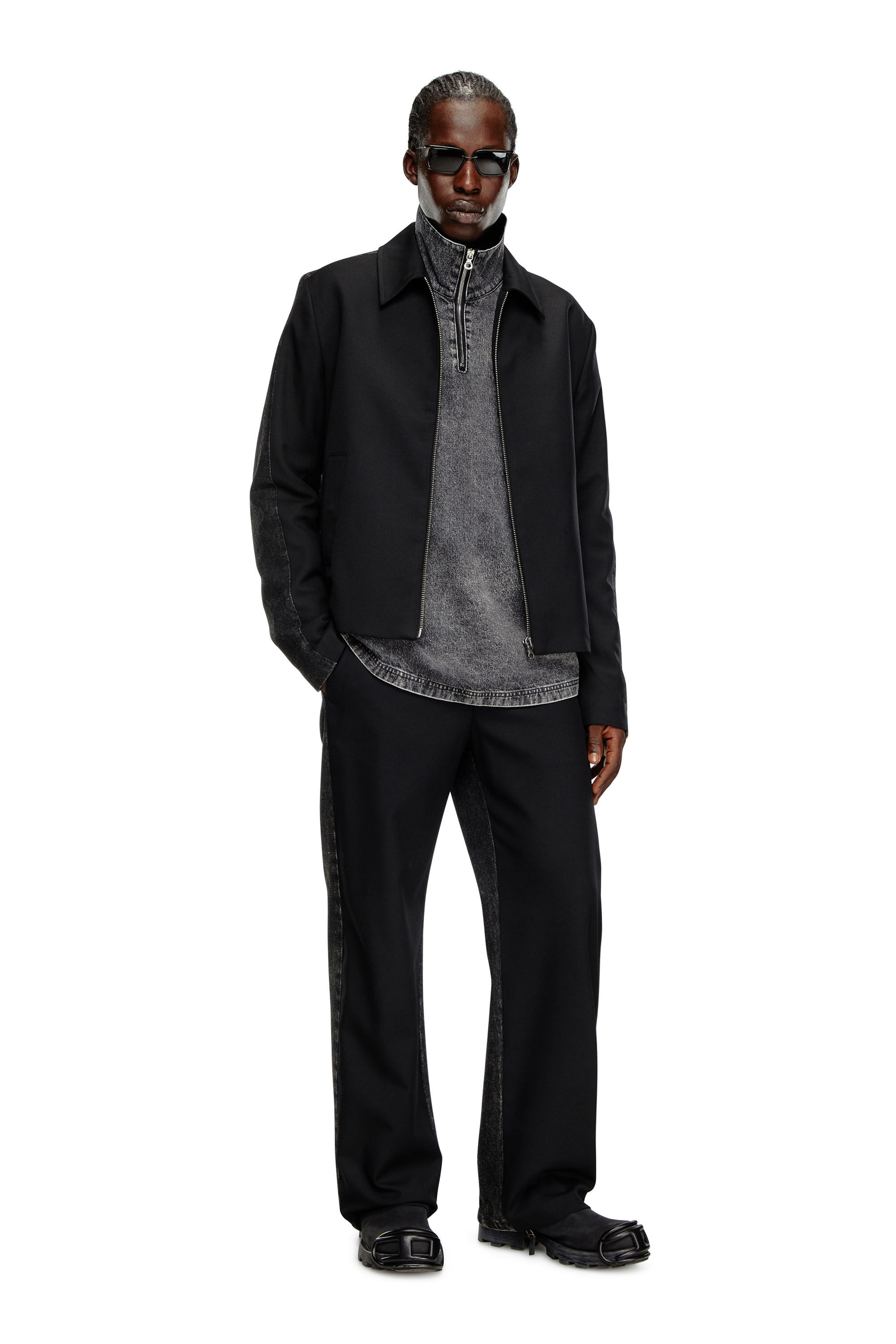 Blouson en laine melangee et denim Homme Noir Diesel