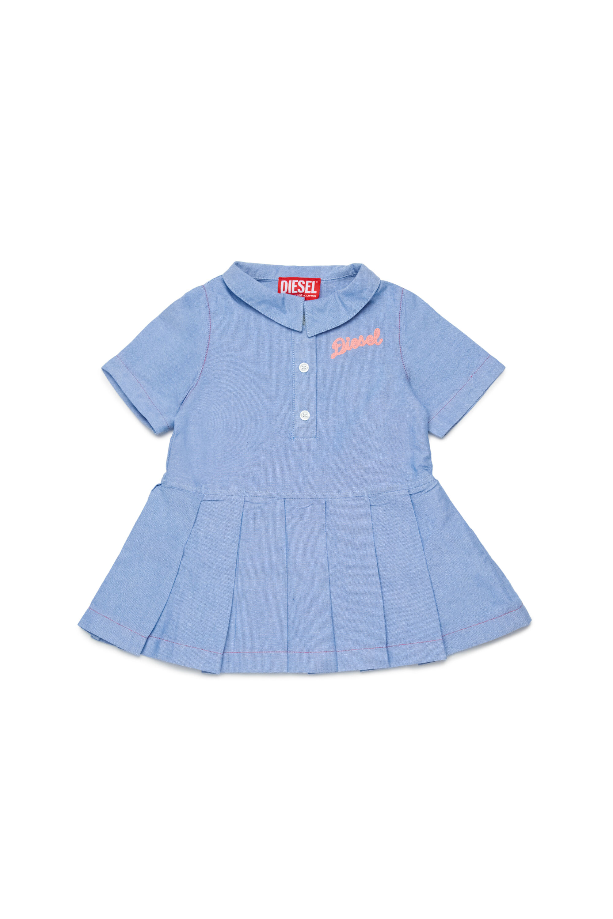 Diesel - DOPLYB, Robe en coton avec jupe &agrave; demi-longueur pliss&eacute;e Femme in Bleu - 1