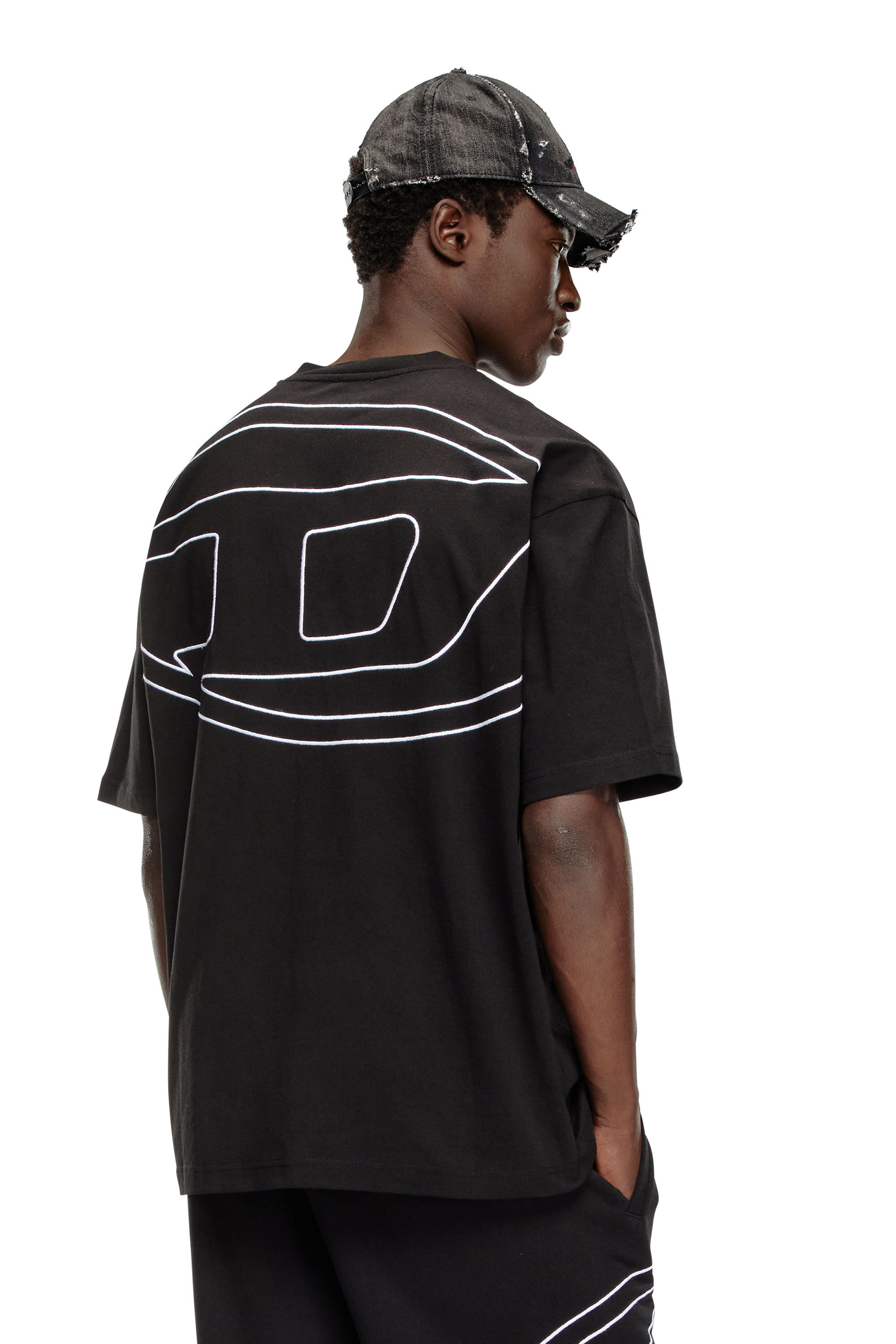 Diesel - T-BOGGY-MEGOVAL-D, T-shirt avec maxi oval D brodé Homme in Noir - 3