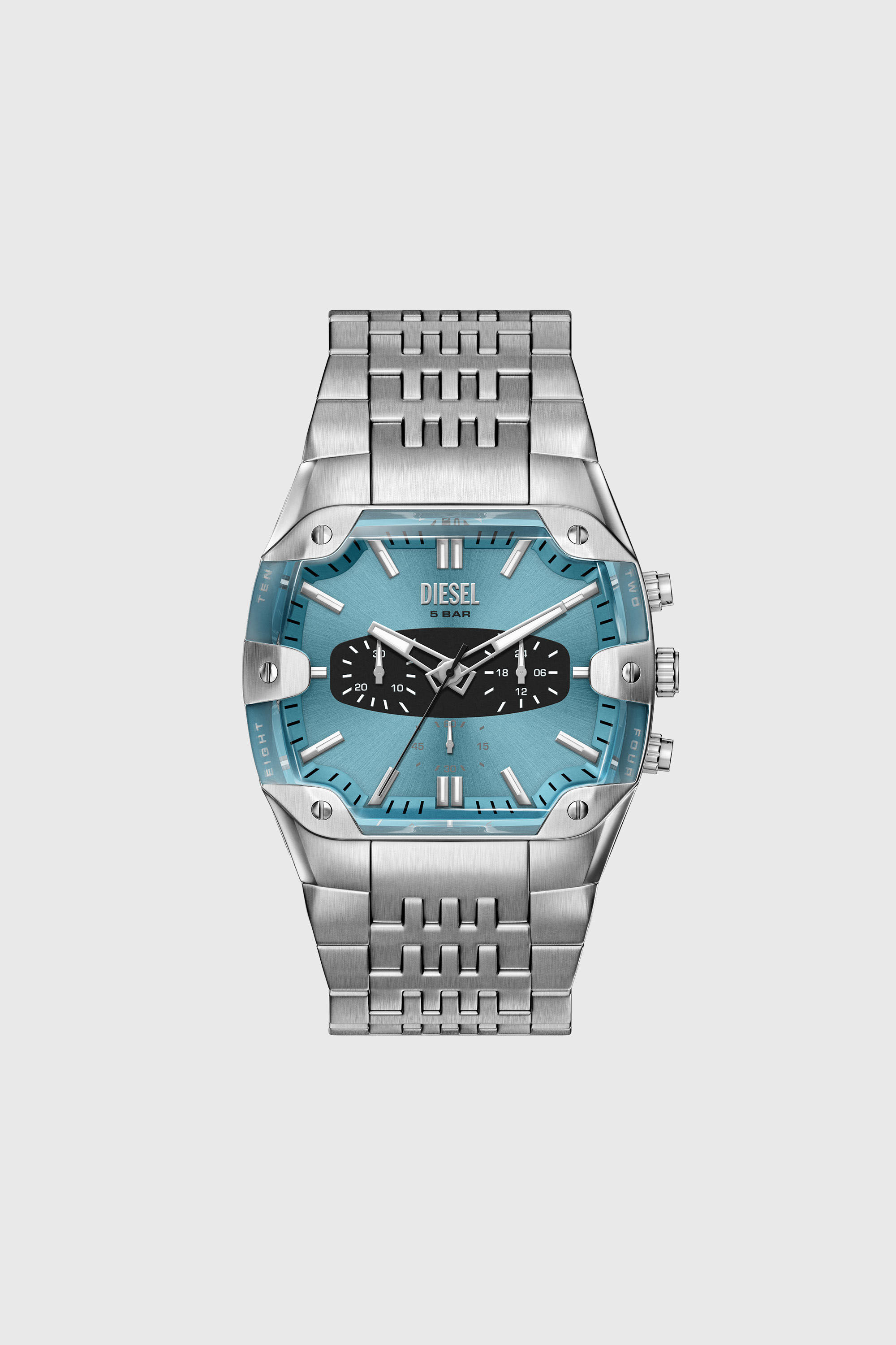 Diesel - DZ4725 WATCH, Montre Spiked Cushion en acier inoxydable Homme in Gris argent&eacute; - 1