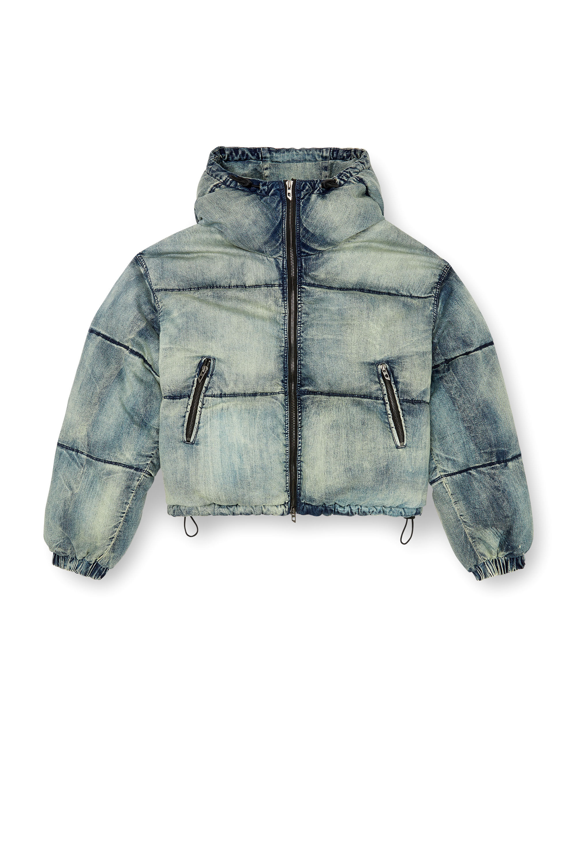 Diesel - W-AVES, Doudoune crop à capuche en denim Femme in Bleu - 2