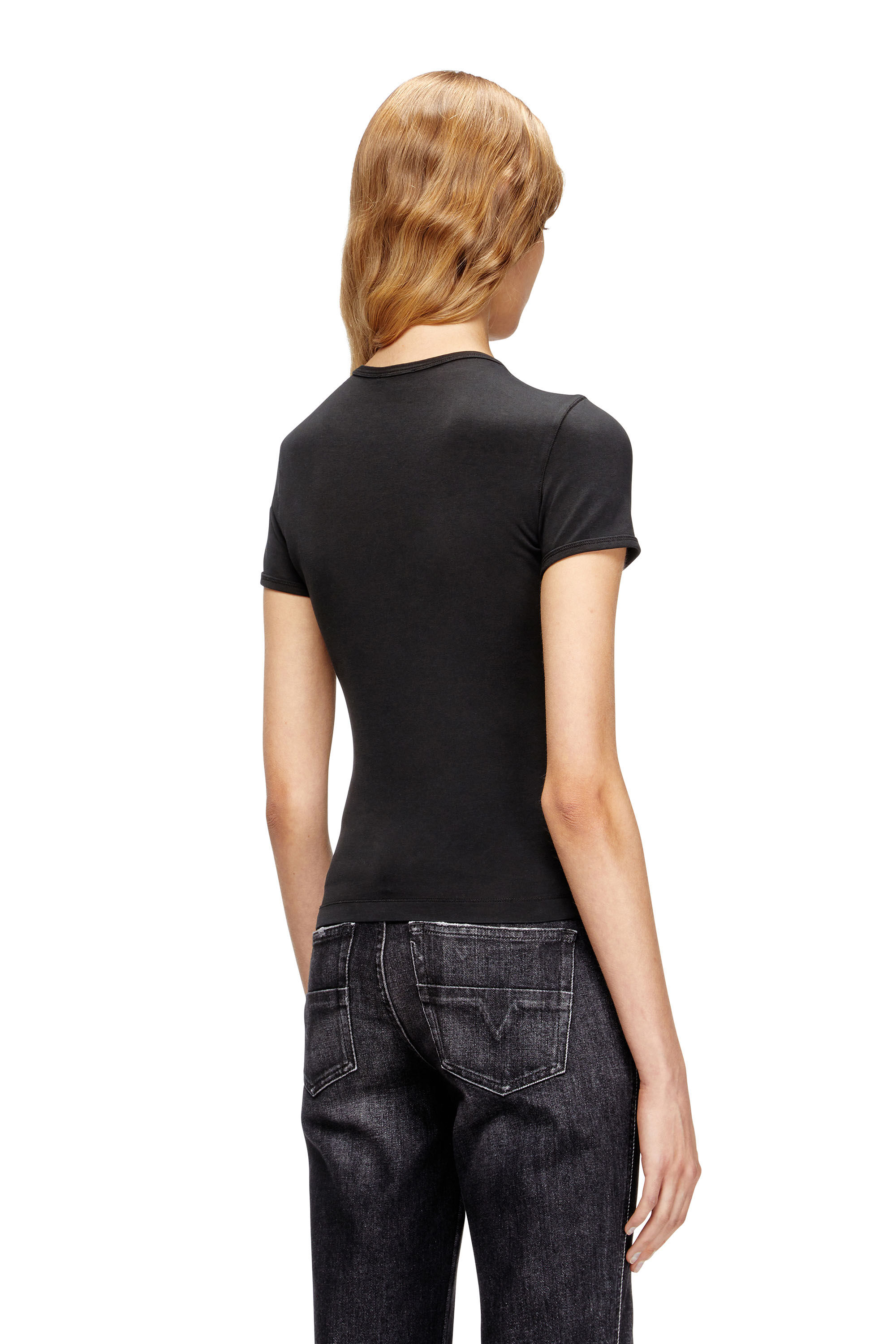 Diesel - T-UNCUTIESLONG-OD, Woman's Slim-fit T-shirt with metallic Oval D in Black - 4