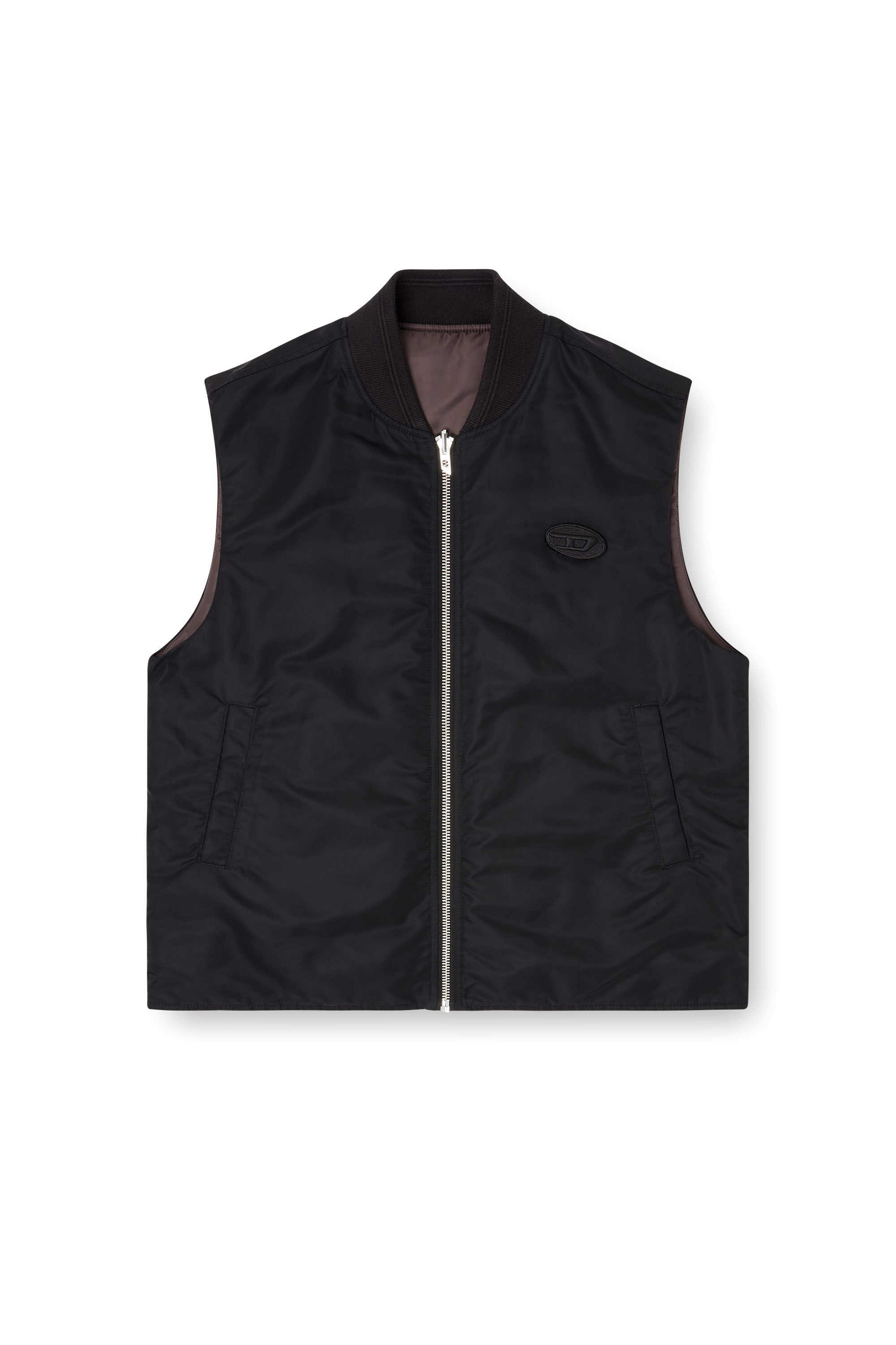 Diesel - W-TYPE-D1-SL, Gilet matelass&eacute; en satin avec broderie Oval D Homme in Noir - 2