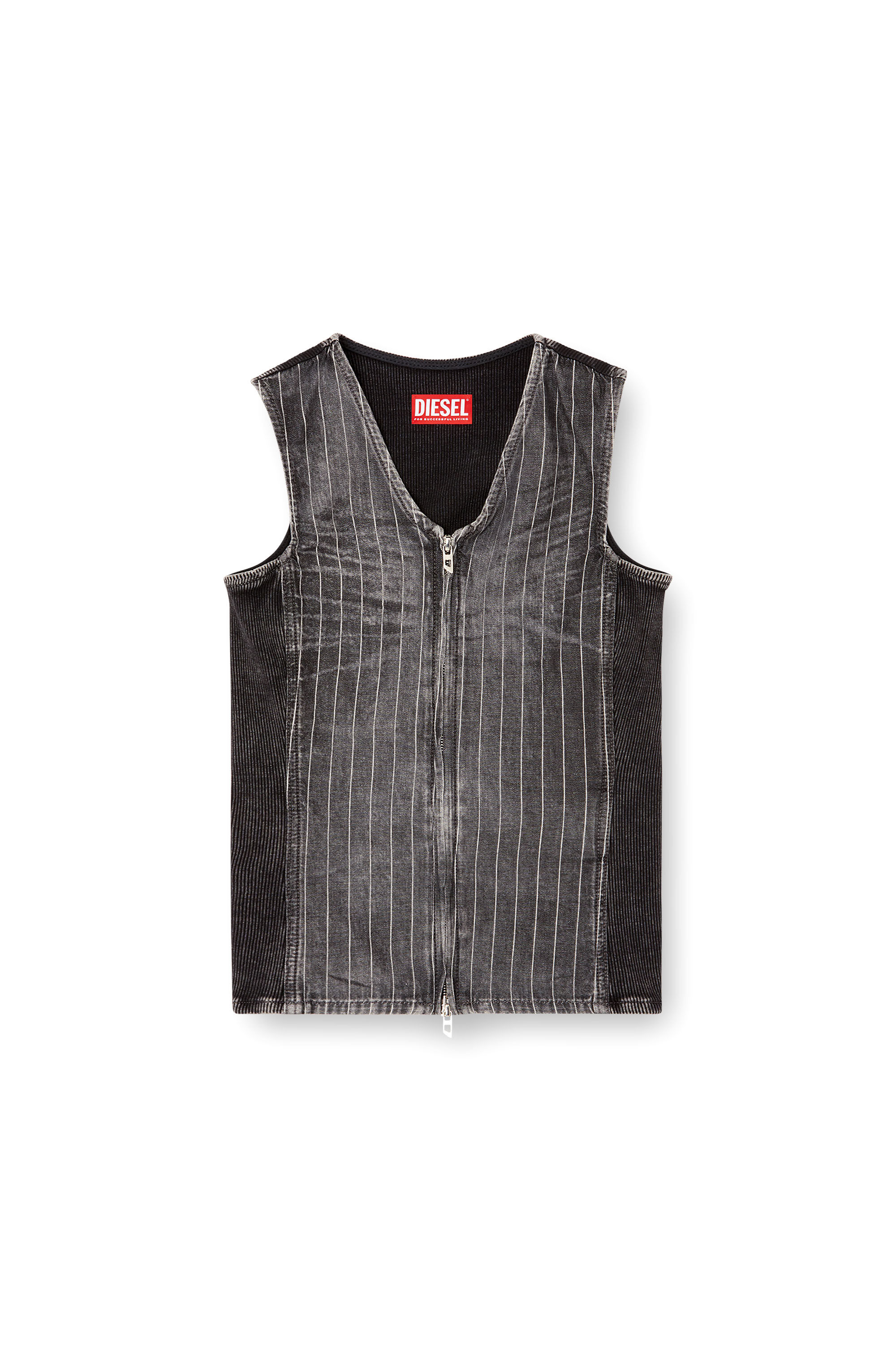 Diesel - DE-NESSI-S, Top zippé en denim et velours côtelé Femme in Polychrome - 2