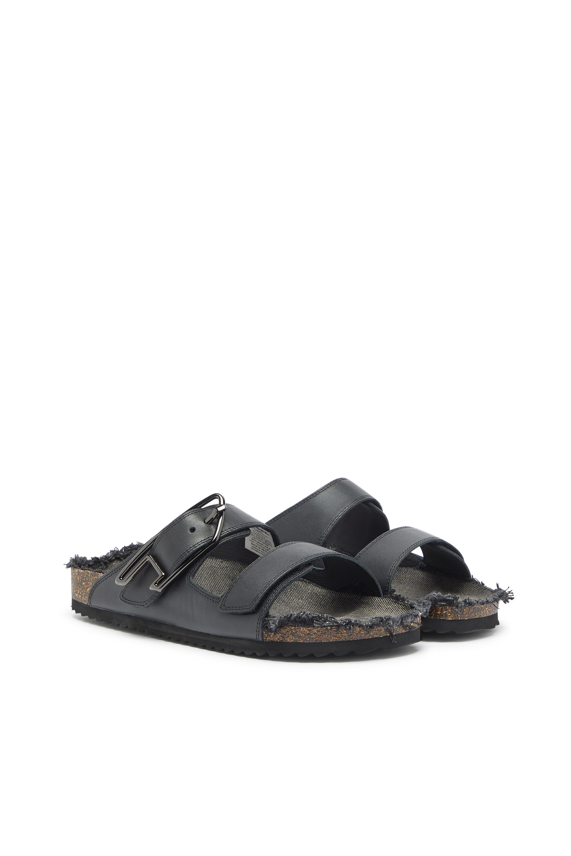 Diesel - D-WOODSTOCK D SANDAL, D-Woodstock - Bride en cuir avec semelle en li&egrave;ge Homme in Noir - 2