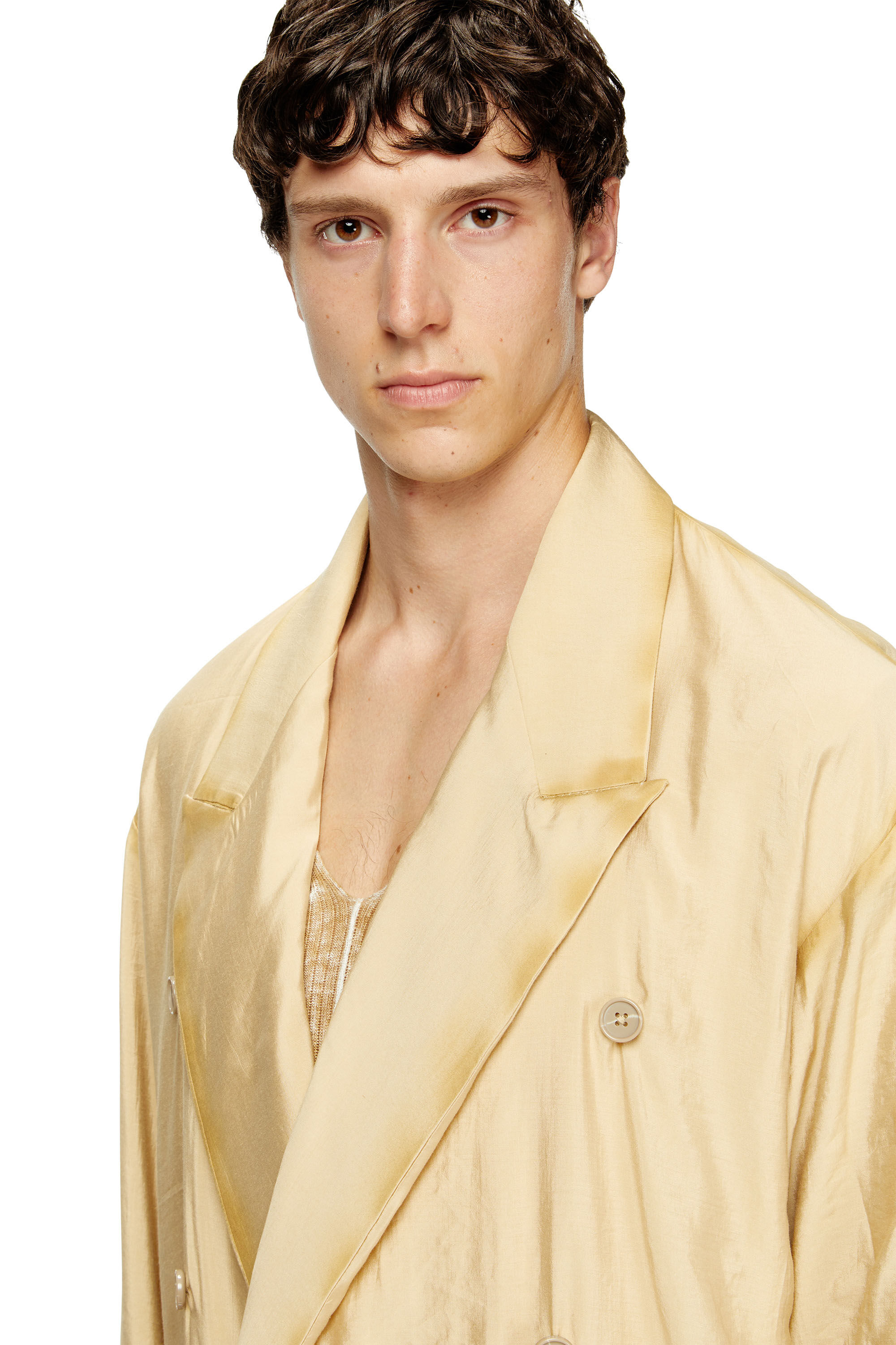 Diesel - J-KEYSERY, Blazer croisé en tissu froissé Homme in Beige - 4
