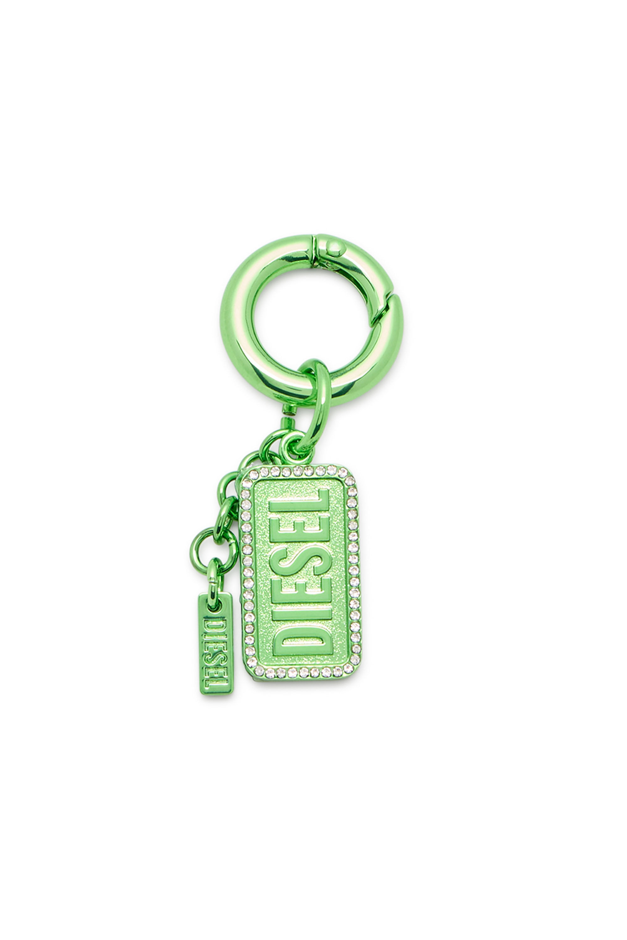 Diesel - CHARM-DIESEL, Porte-cl&eacute;s en m&eacute;tal avec logo Diesel et strass Mixte in Vert - 1