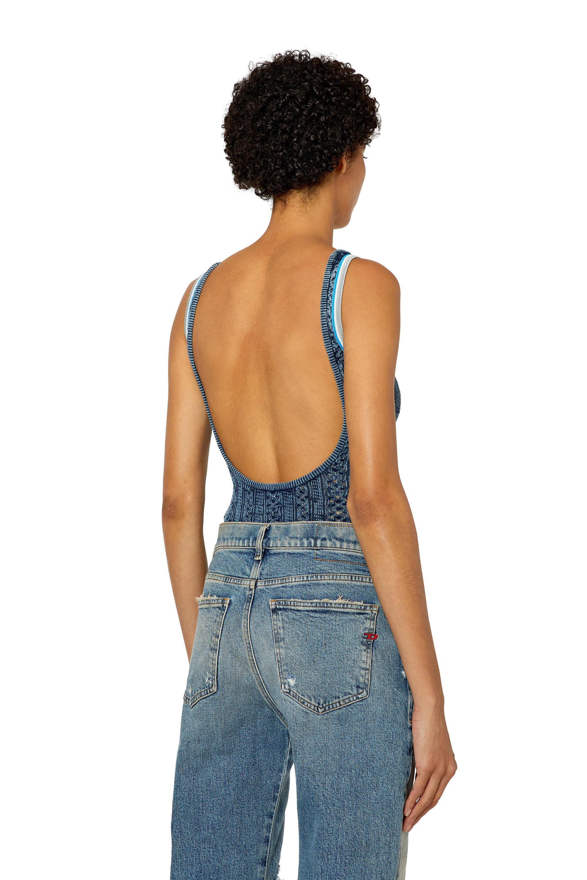Diesel - M-ILAGROS, Body en maille pointelle avec cut-out oval D Femme in Bleu - 4