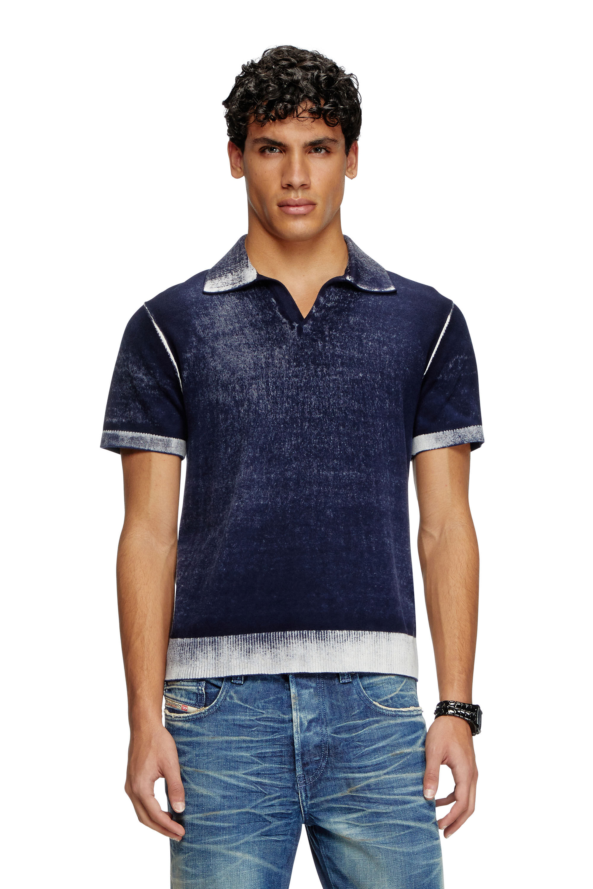 Diesel - K-LORENZO-SS, Pull polo à manches courtes avec imprimé inversé Homme in Bleu - 3