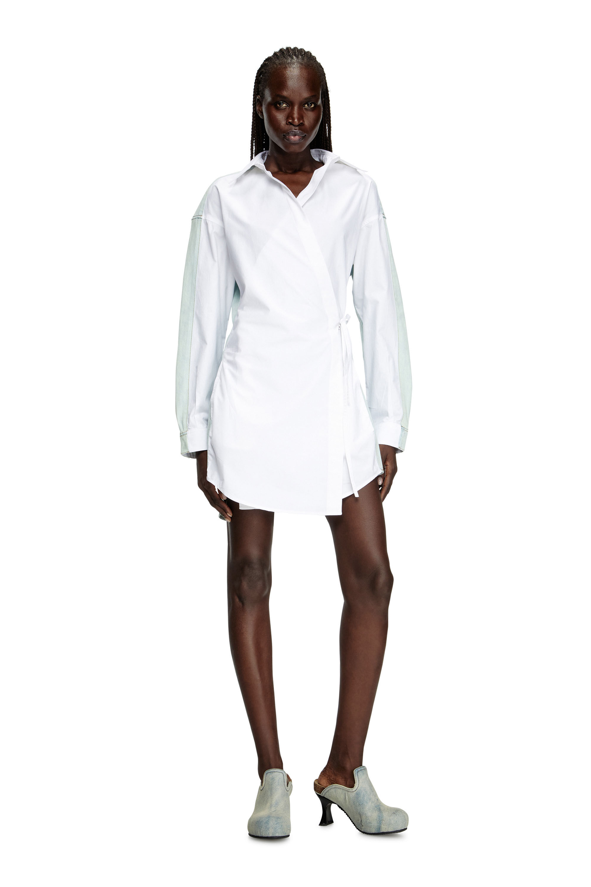 DIESEL>>ディーゼル D-Elphi-Den ラップ シャツ ドレス Women's Wrap shirt dress in poplin and denim | White | Diesel