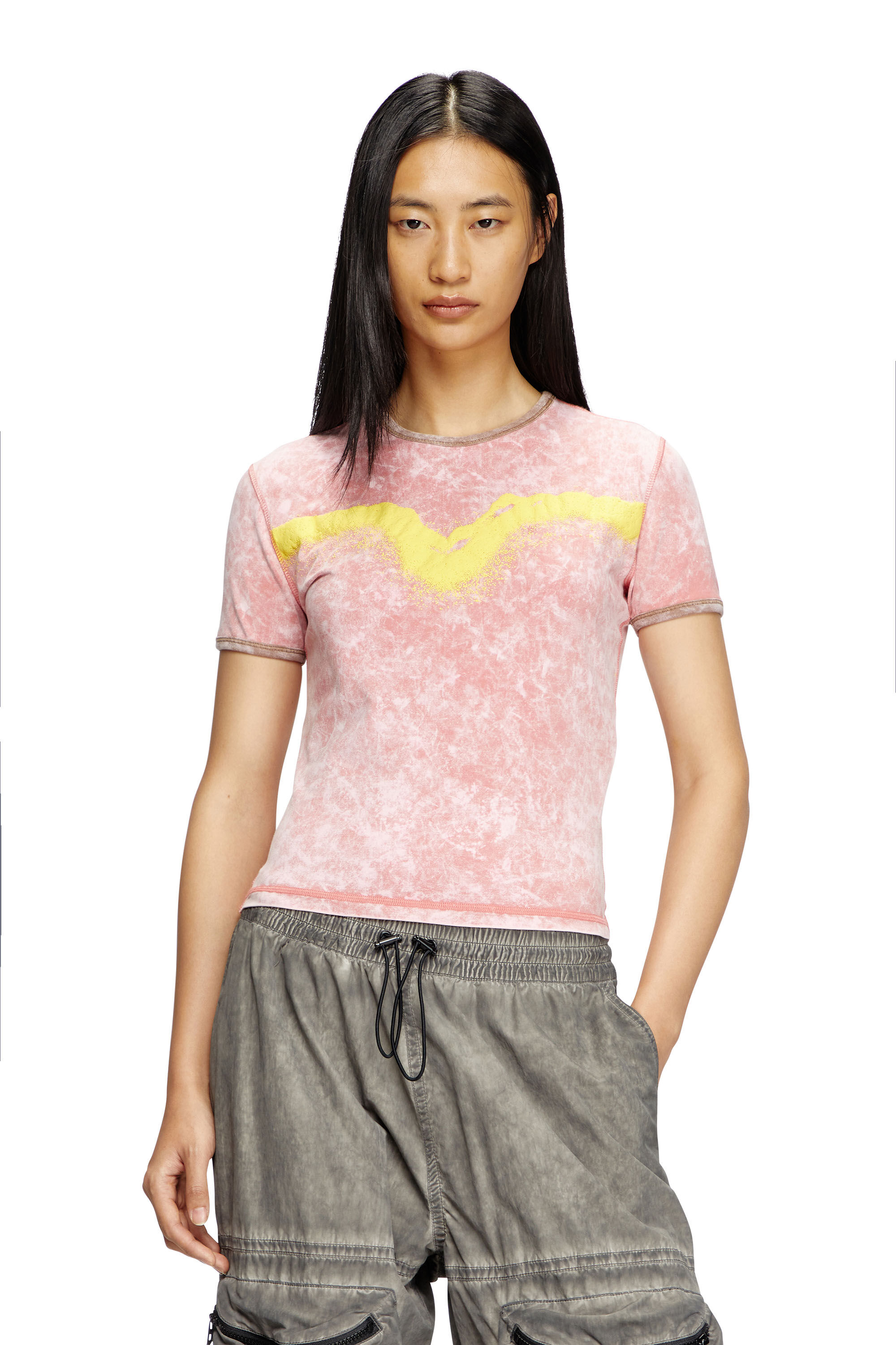 Diesel - T-UNCUTIE-LONG-Q3, T-shirt slim fit avec imprimé bouffant Oval D Femme in Rose - 3