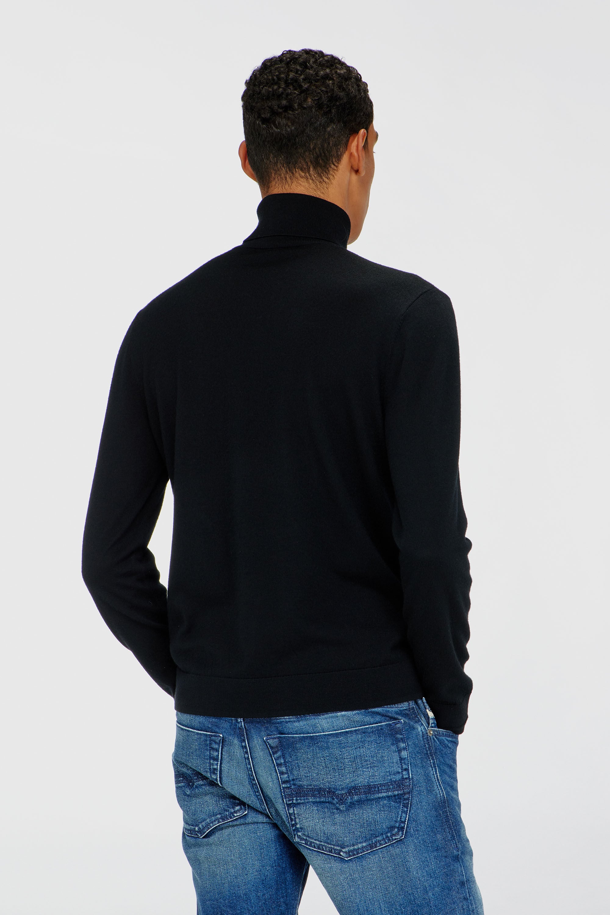 Diesel - K-VARTA, Man's Wool turtleneck jumper with cut-out logo in Black - 4