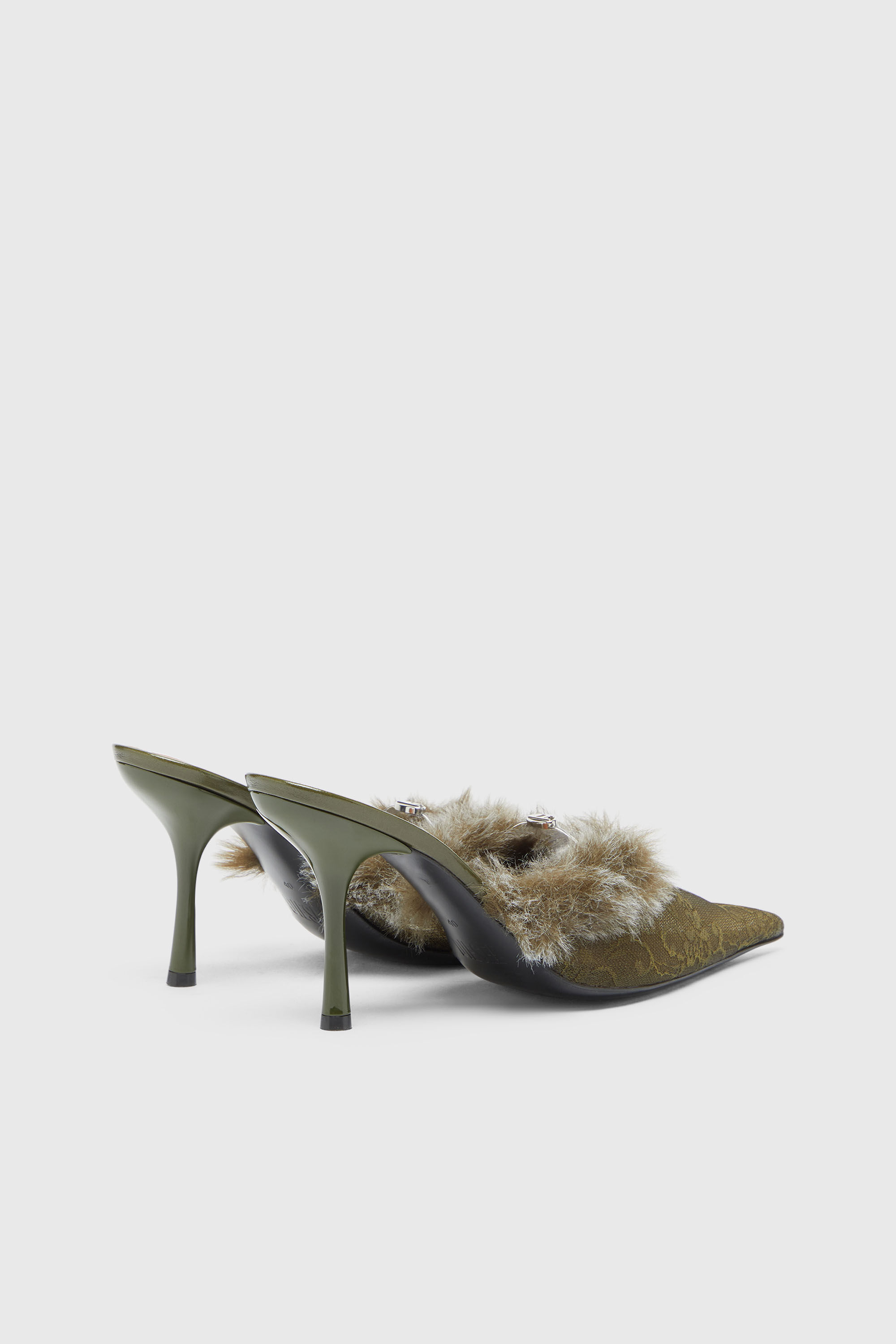 Diesel - D-JEWELS  MULE FUR 90, D-Jewels - Mules en nylon avec bordure duveteuse Femme in Vert - 3
