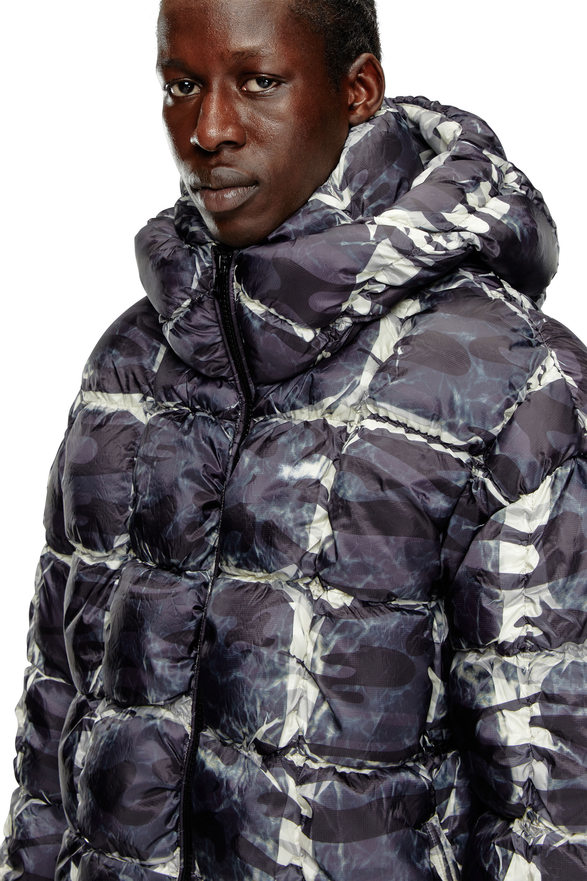 Diesel - W-CLAUS-CAMU, Veste polaire à capuche avec imprimé camouflage Homme in Gris - 5